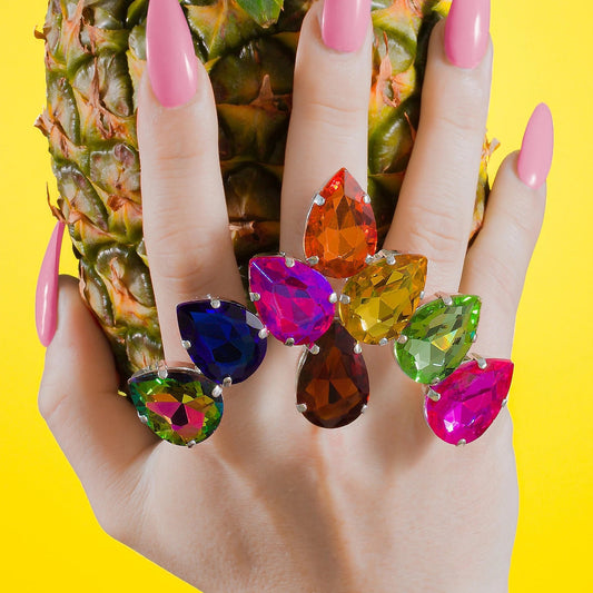 Drag Queen Rainbow Crystal Ring With Adjustable Band