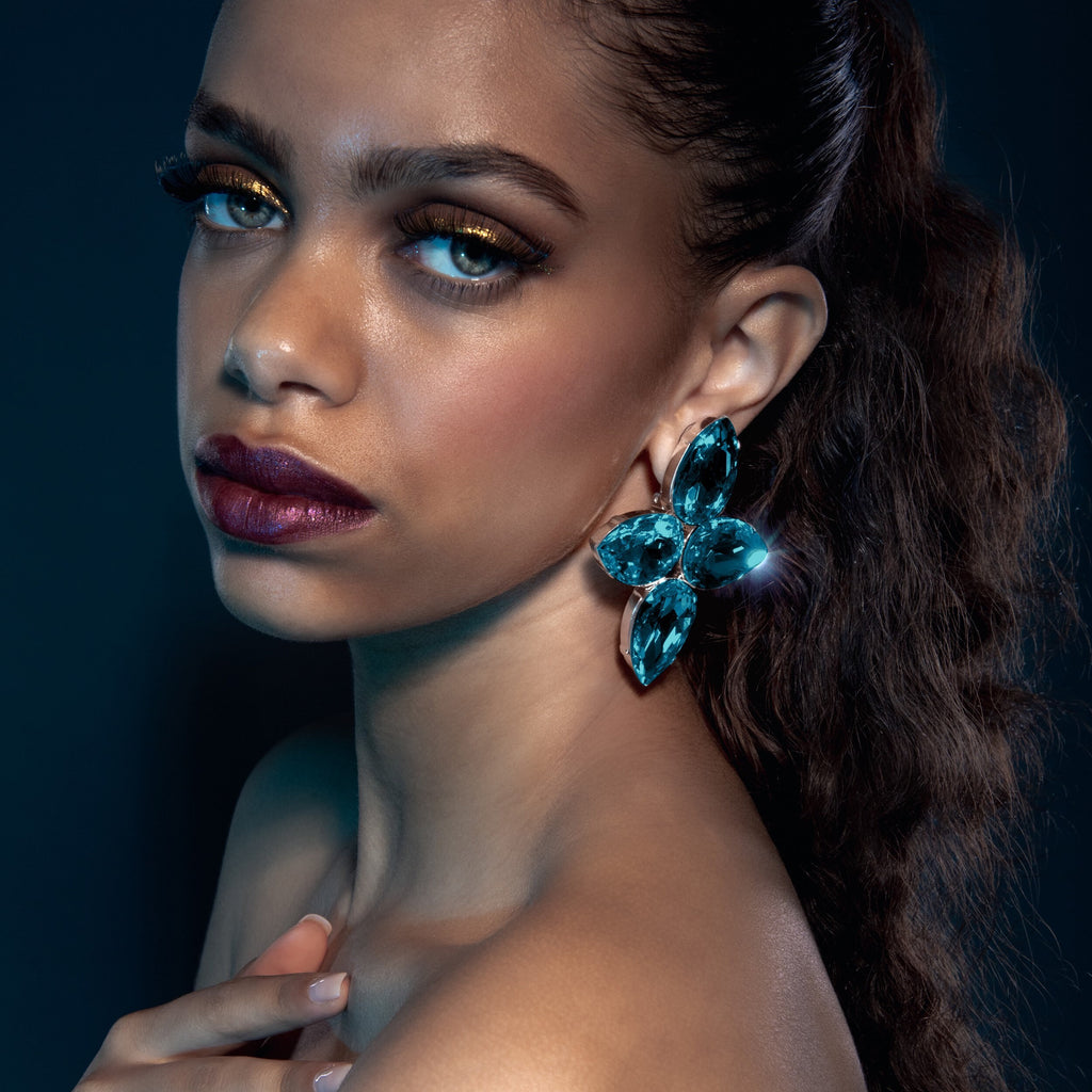 Bold Aquamarine Blue Statement Austrian Crystal Earrings