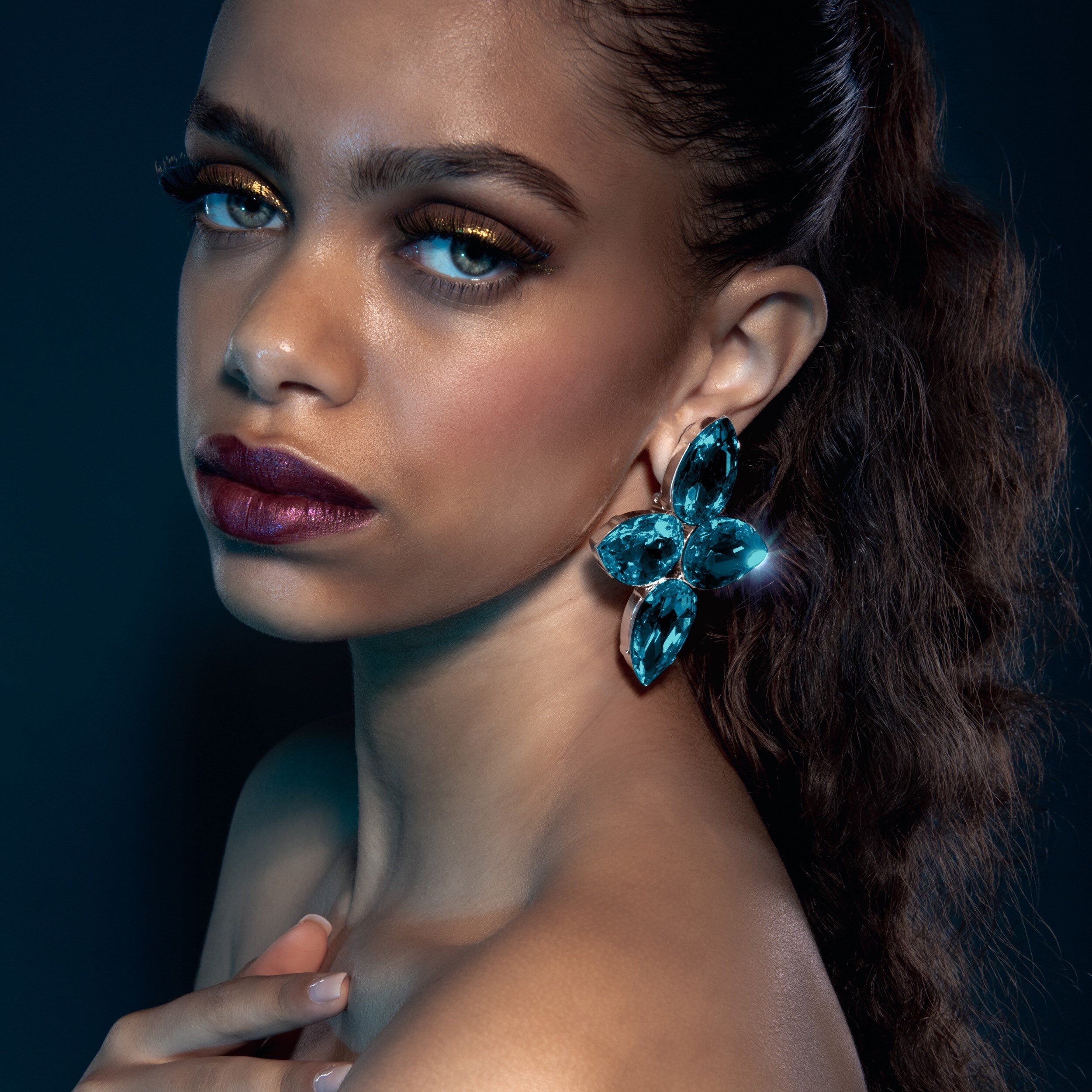 Bold Aquamarine Blue Statement Austrian Crystal Earrings