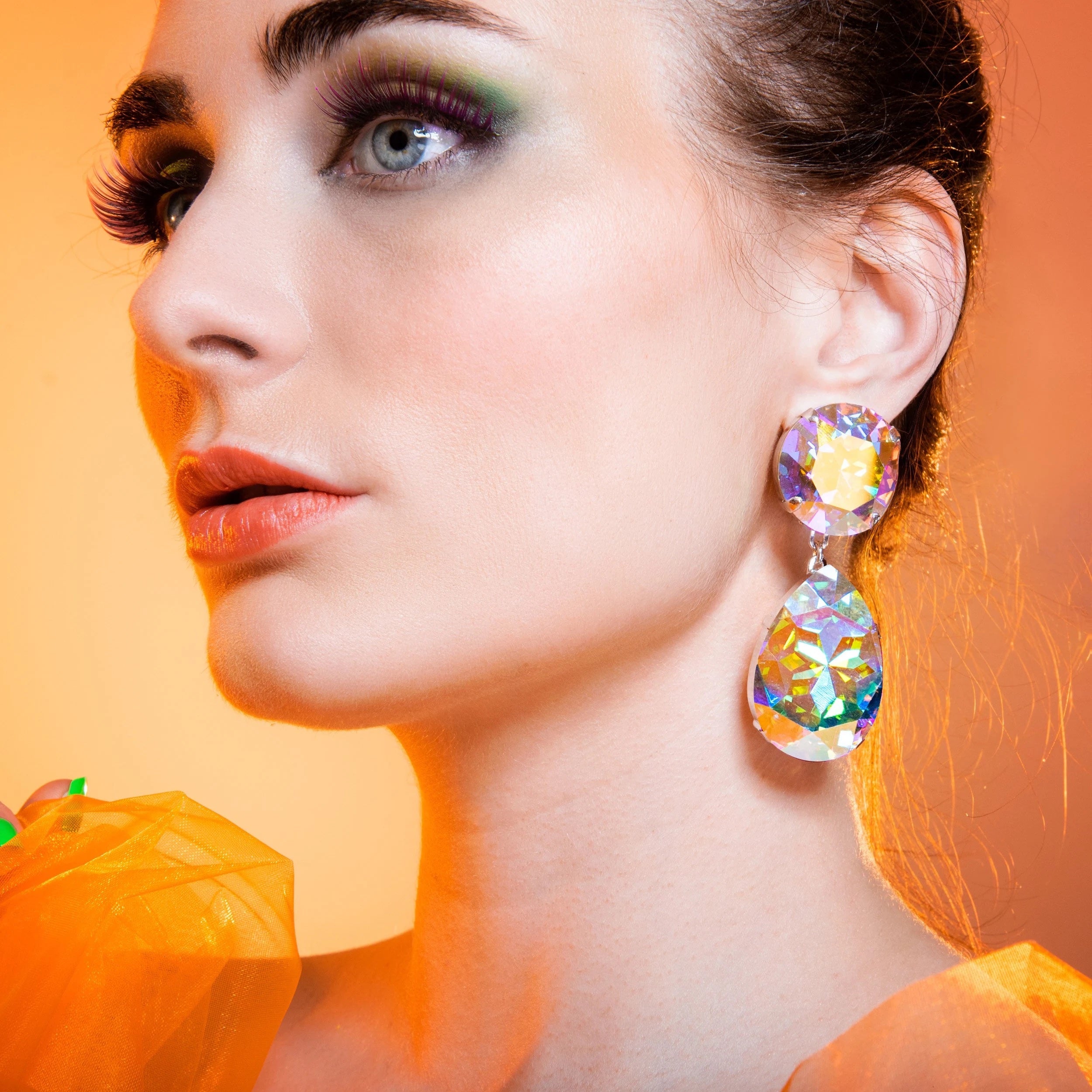 Large Aurora Borealis Statements Earrings in Austrian Crystal