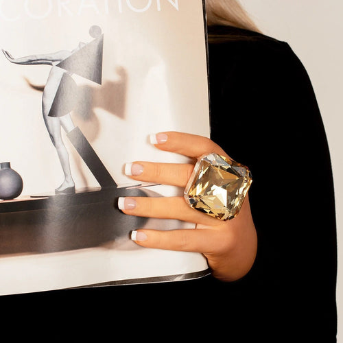 Champagne Solitaire Statement Cocktail Ring with 45mm Crystal