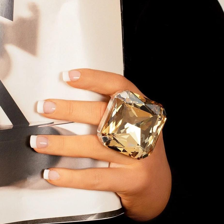 Champagne Solitaire Statement Cocktail Ring with 45mm Crystal