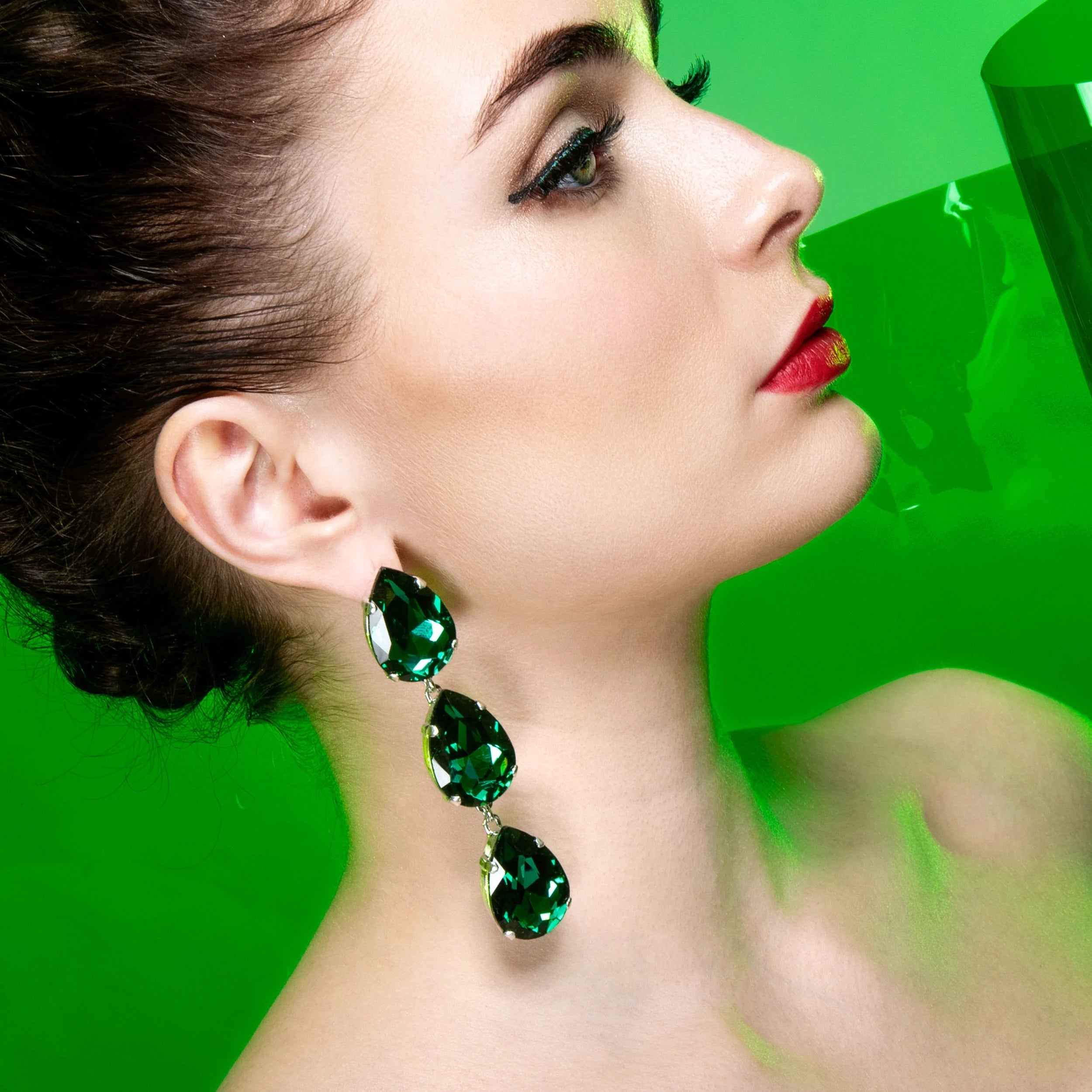 Emerald Green Large Teardrop Earrings With Austrian Crystal