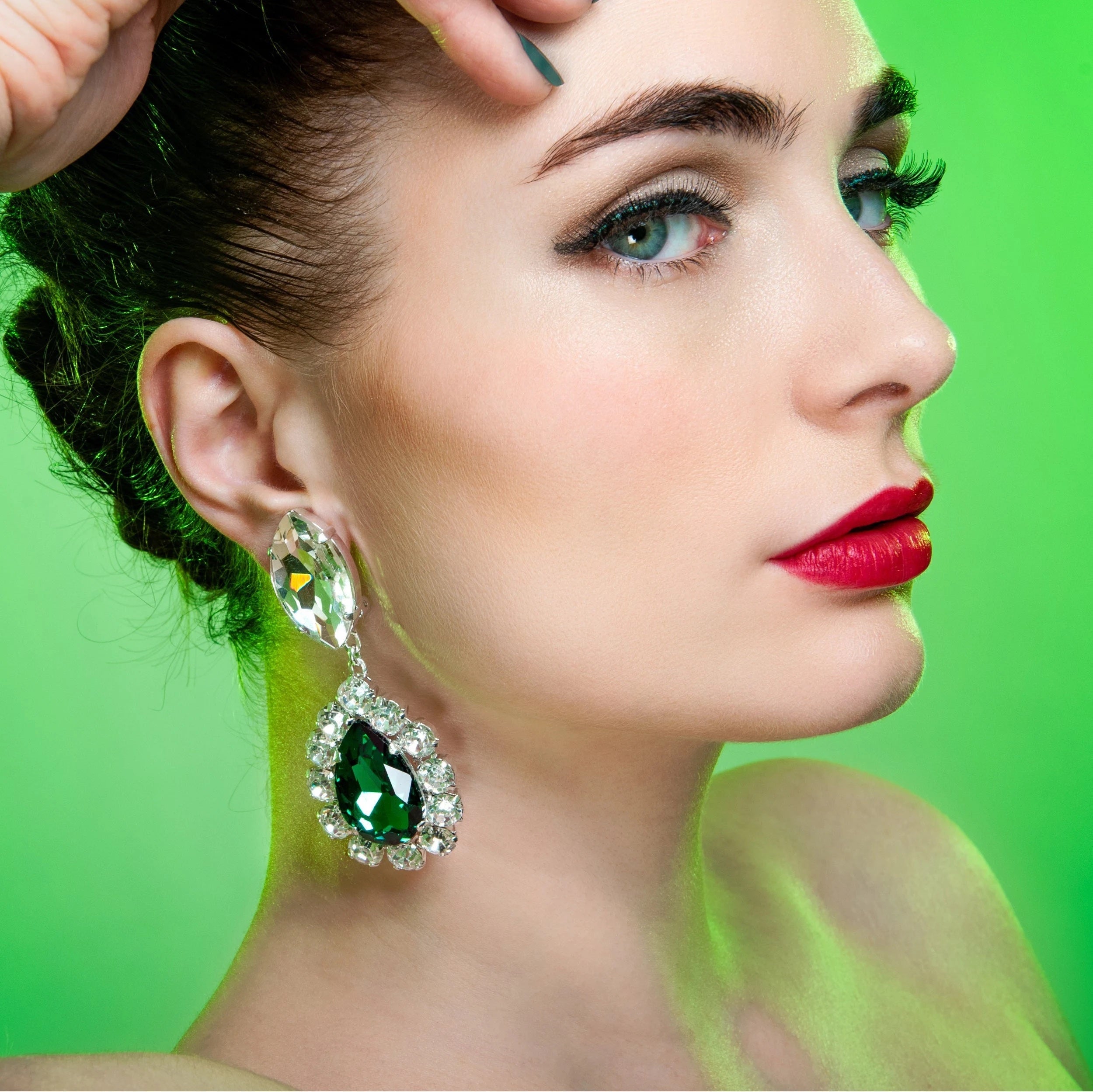 Emerald Green Statement Drop Earrings With Austrian Crystal