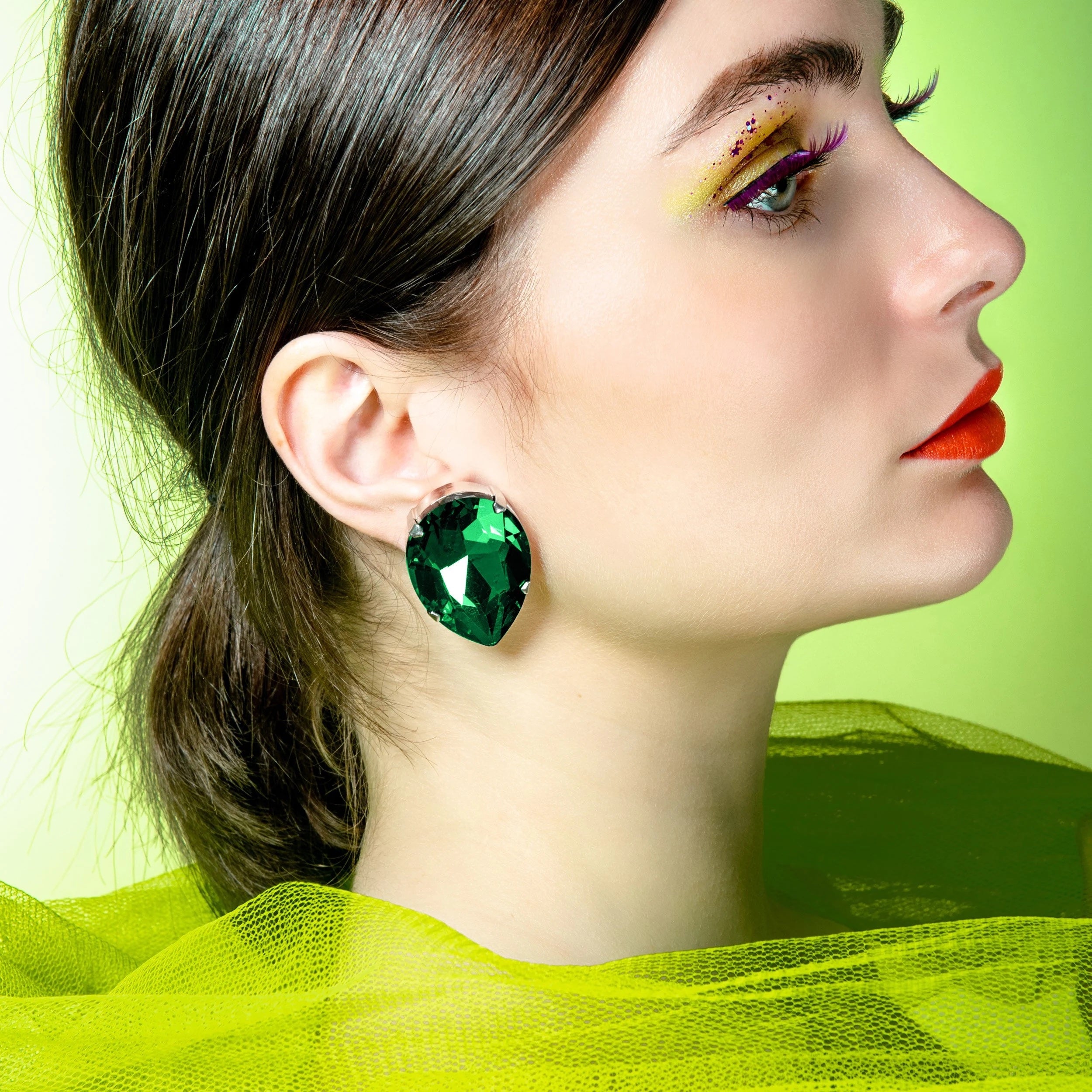 Oversized 40mm Emerald Green Teardrop Earrings With Austrian Crystal