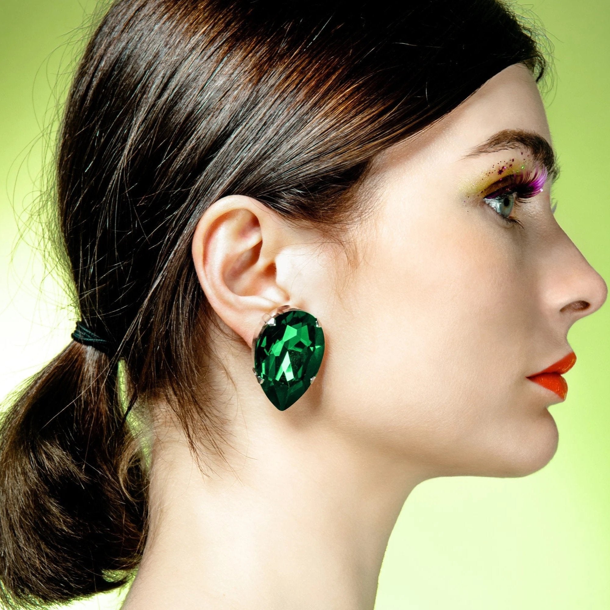 Oversized 40mm Emerald Green Teardrop Earrings With Austrian Crystal