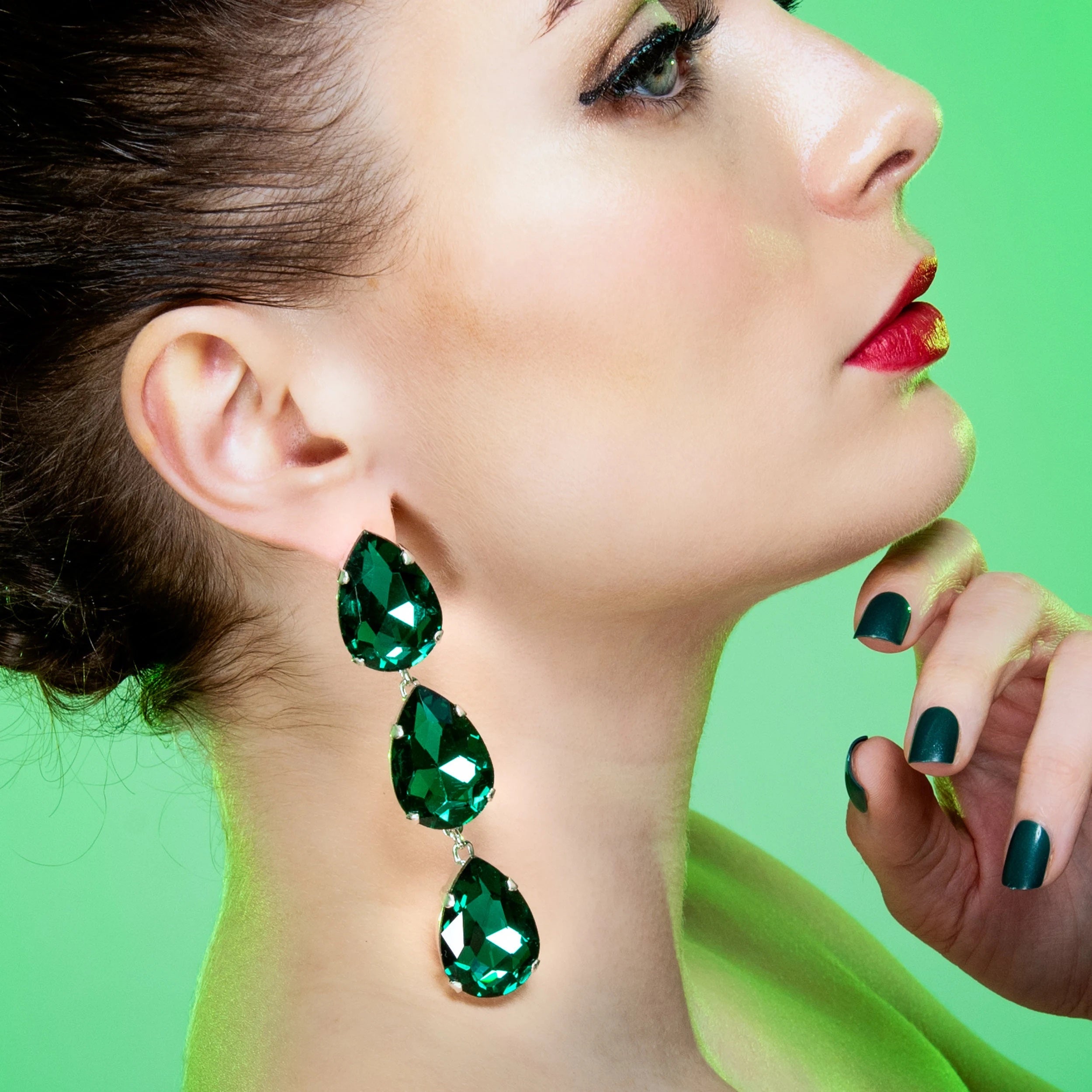 Emerald Green Large Teardrop Earrings With Austrian Crystal