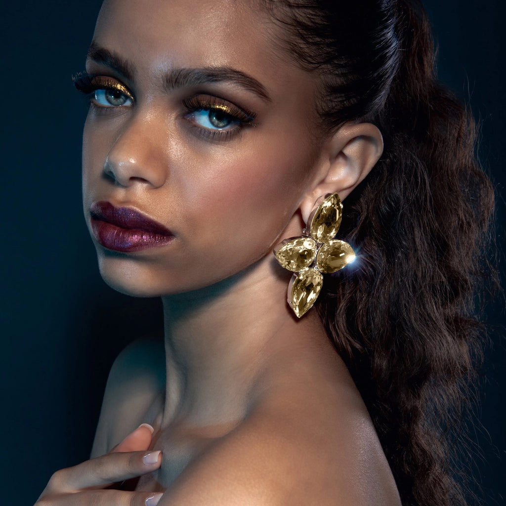 Golden Shadow Oversized Button Earrings With Austrian Crystal