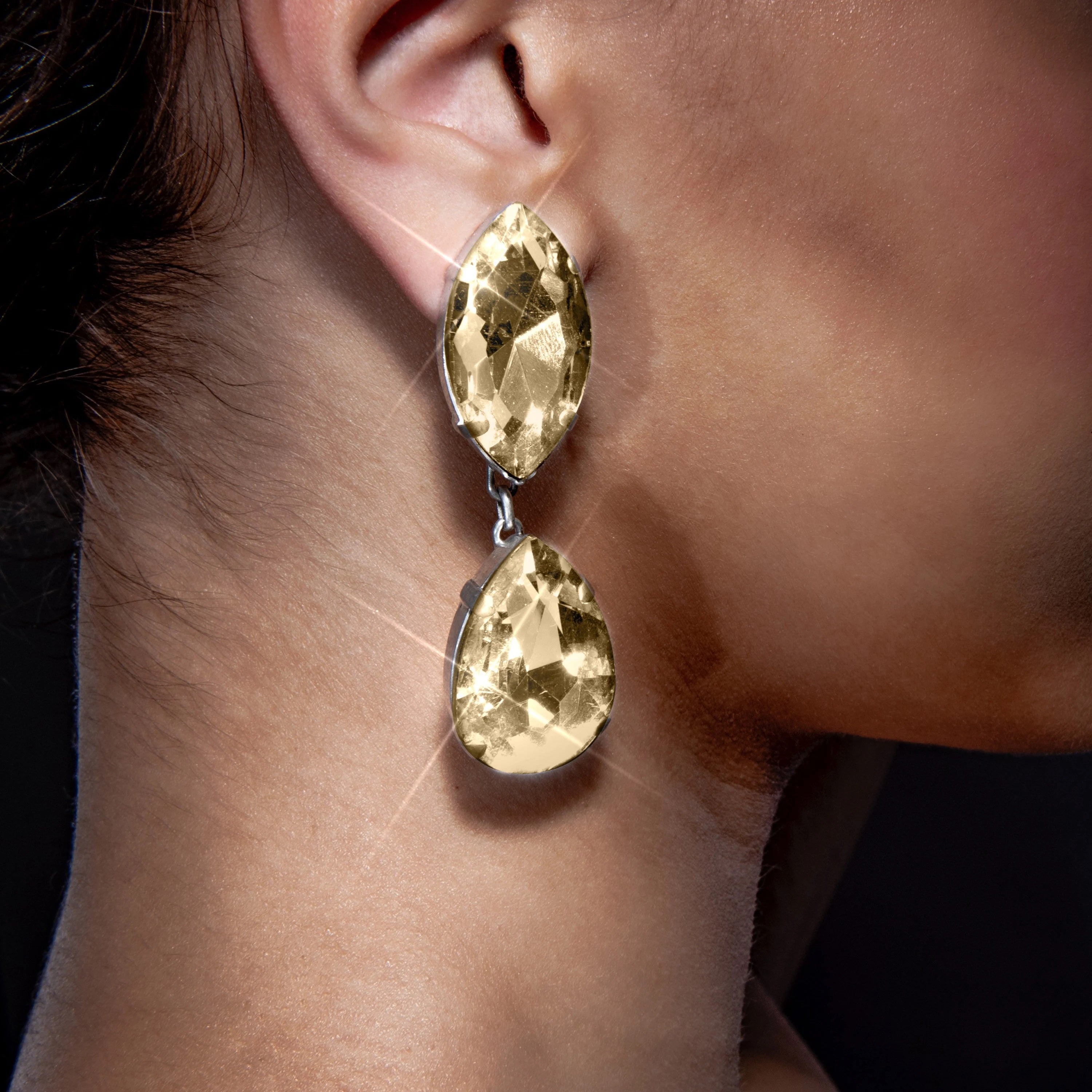 Golden Shadow Droplet Earrings With Austrian Crystal