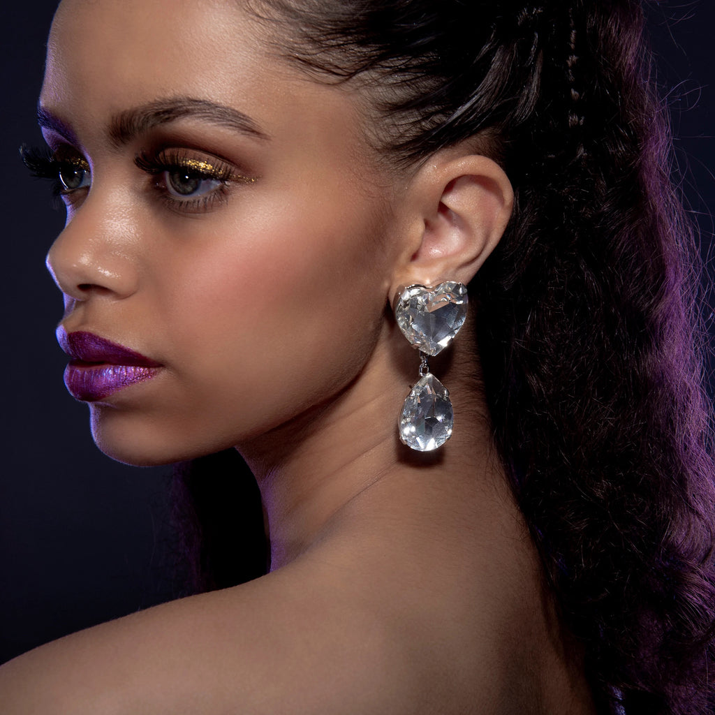 Heart & Tear Statement Dress Earrings With Austrian Crystal