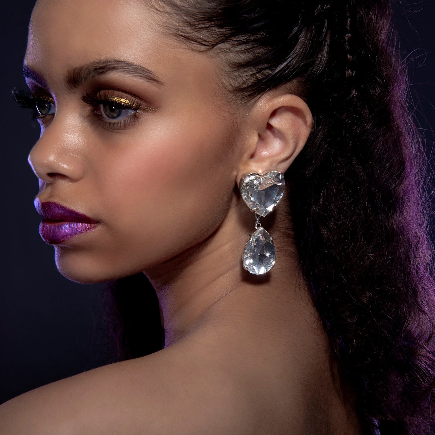 Heart & Tear Statement Dress Earrings With Austrian Crystal