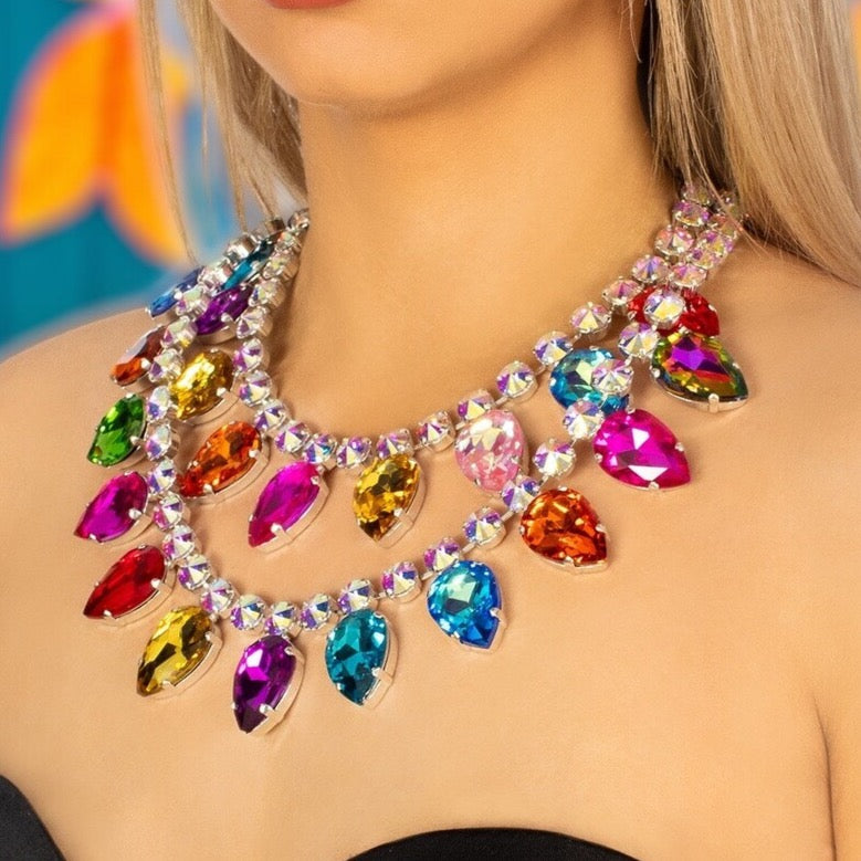 FairyLights Multicolour Crystal Teardrop Necklace