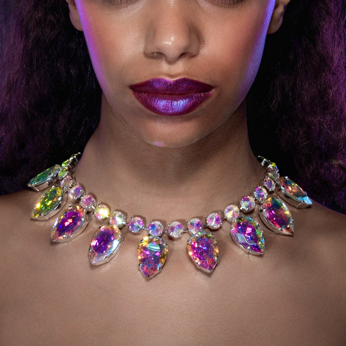 Aurora Borealis Austrian crystal teardrop strand necklace