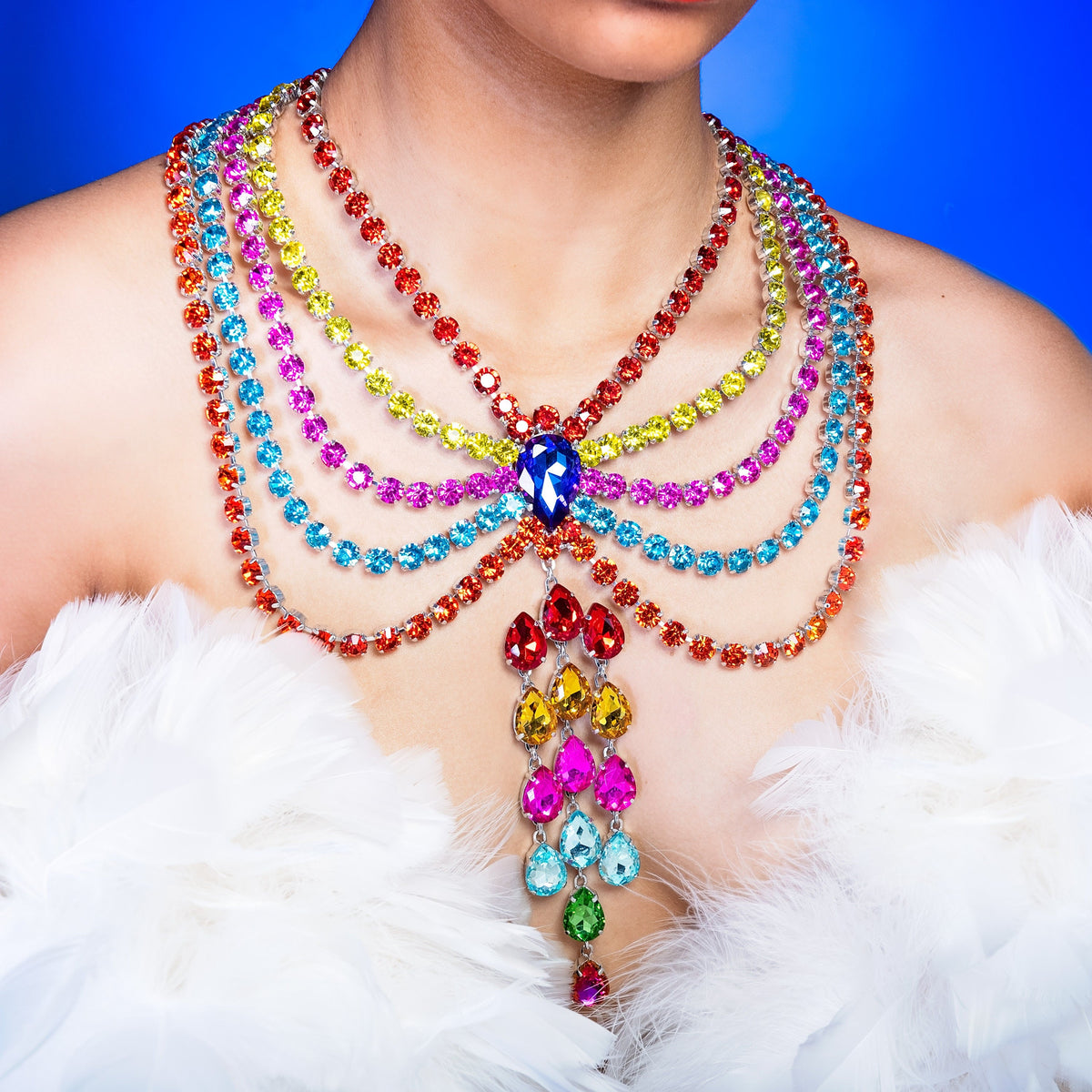 Burlesque Rainbow Pride Austrian crystal bib necklace