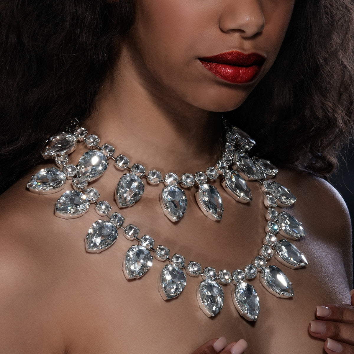 Supernova draped teardrop Austrian crystal necklace