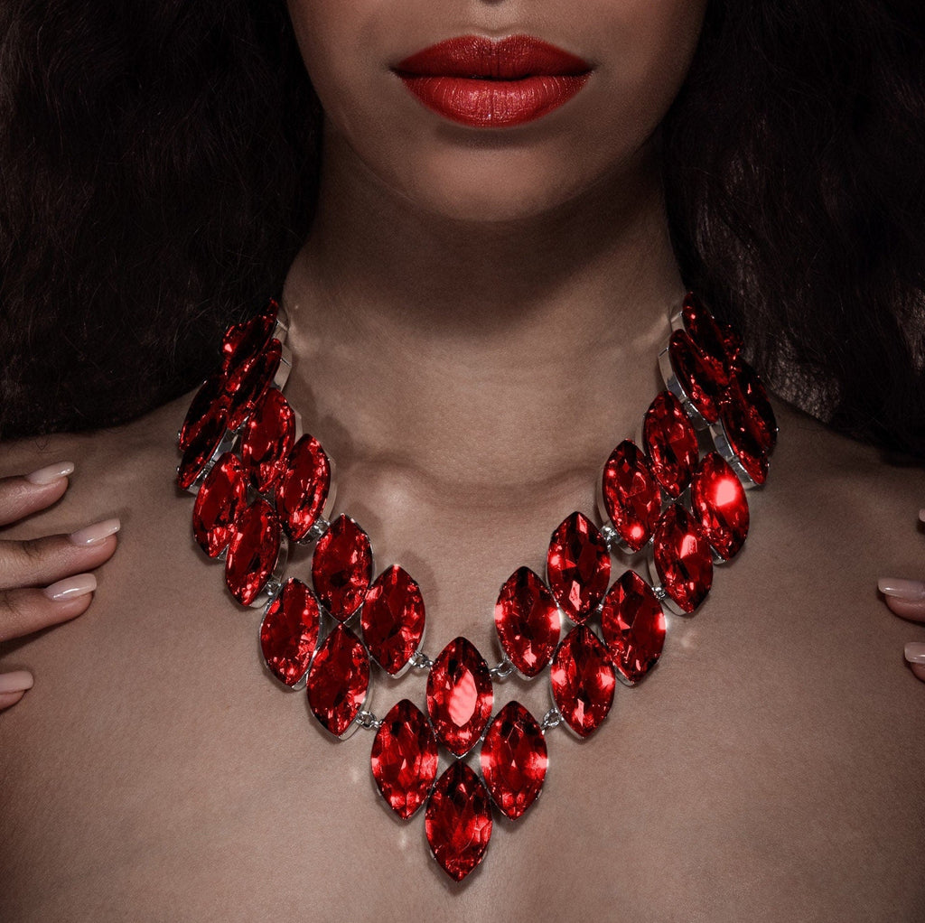 Ruby red faux diamond Austrian crystal necklace