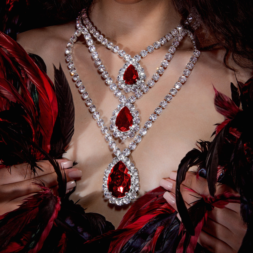 Unapologetically Bold red Austrian crystal statement necklace