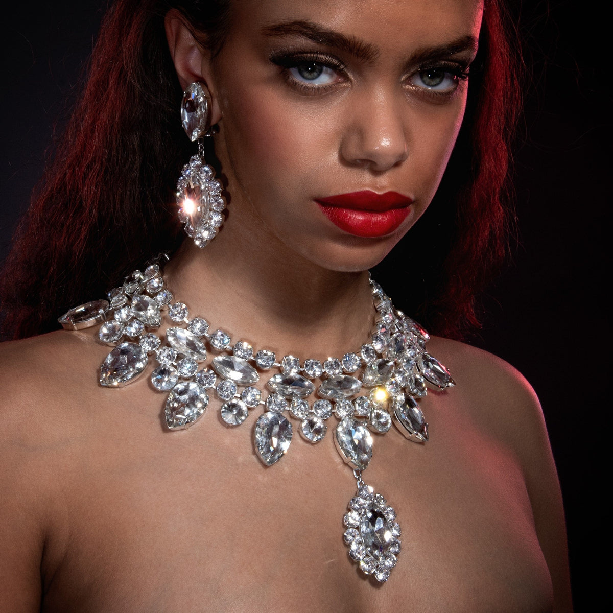Classic Austrian crystal collar necklace and earring set