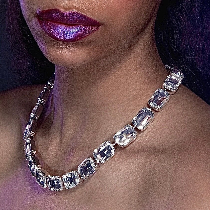 Oversized 18x13mm Austrian crystal tennis necklace