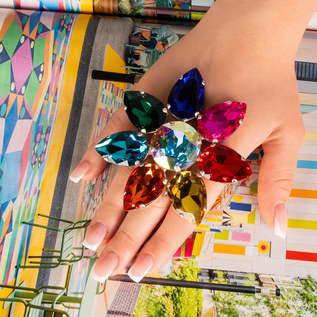 Rainbow Pride Crystal Dress Ring With Adjustable Band