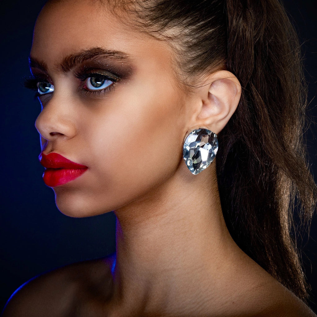 Faux Diamond 40mm Statement Teardrop Earrings with Colourless Austrian Crystal