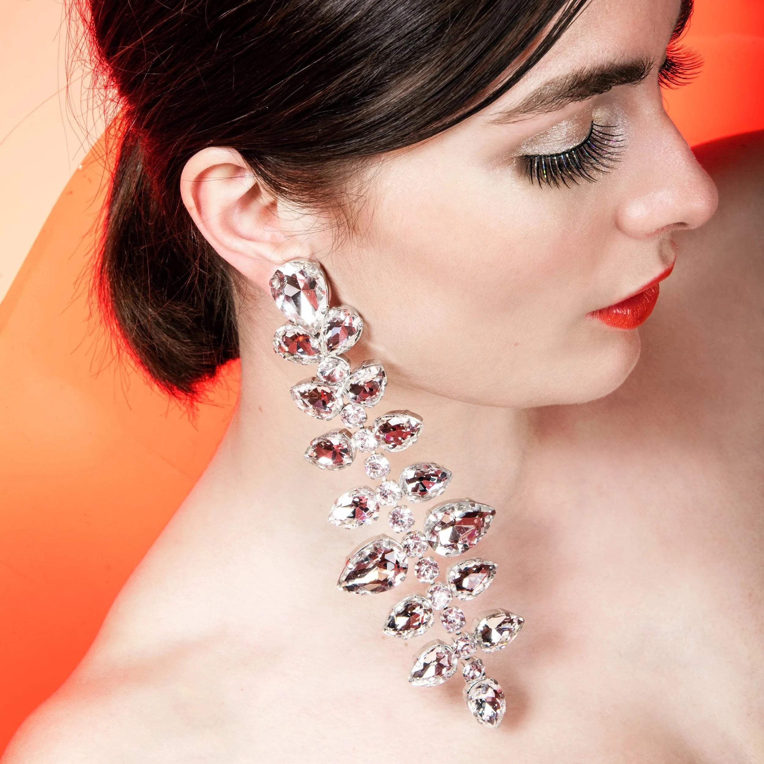 Extravagant Looong Statement Dangle Earrings With Austrian Crystal