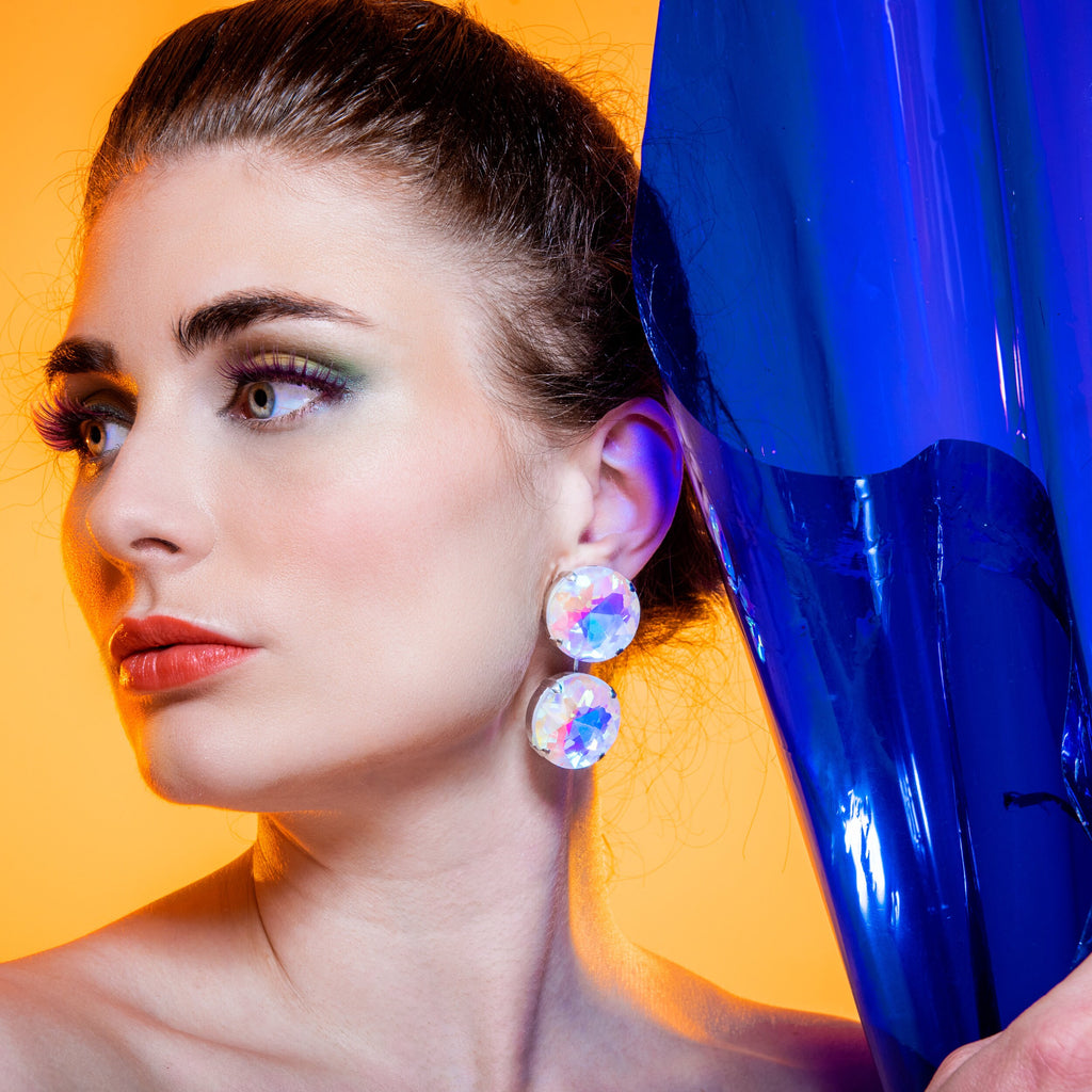 Pearlescent Statement Solitaire Earrings with Austrian Crystal