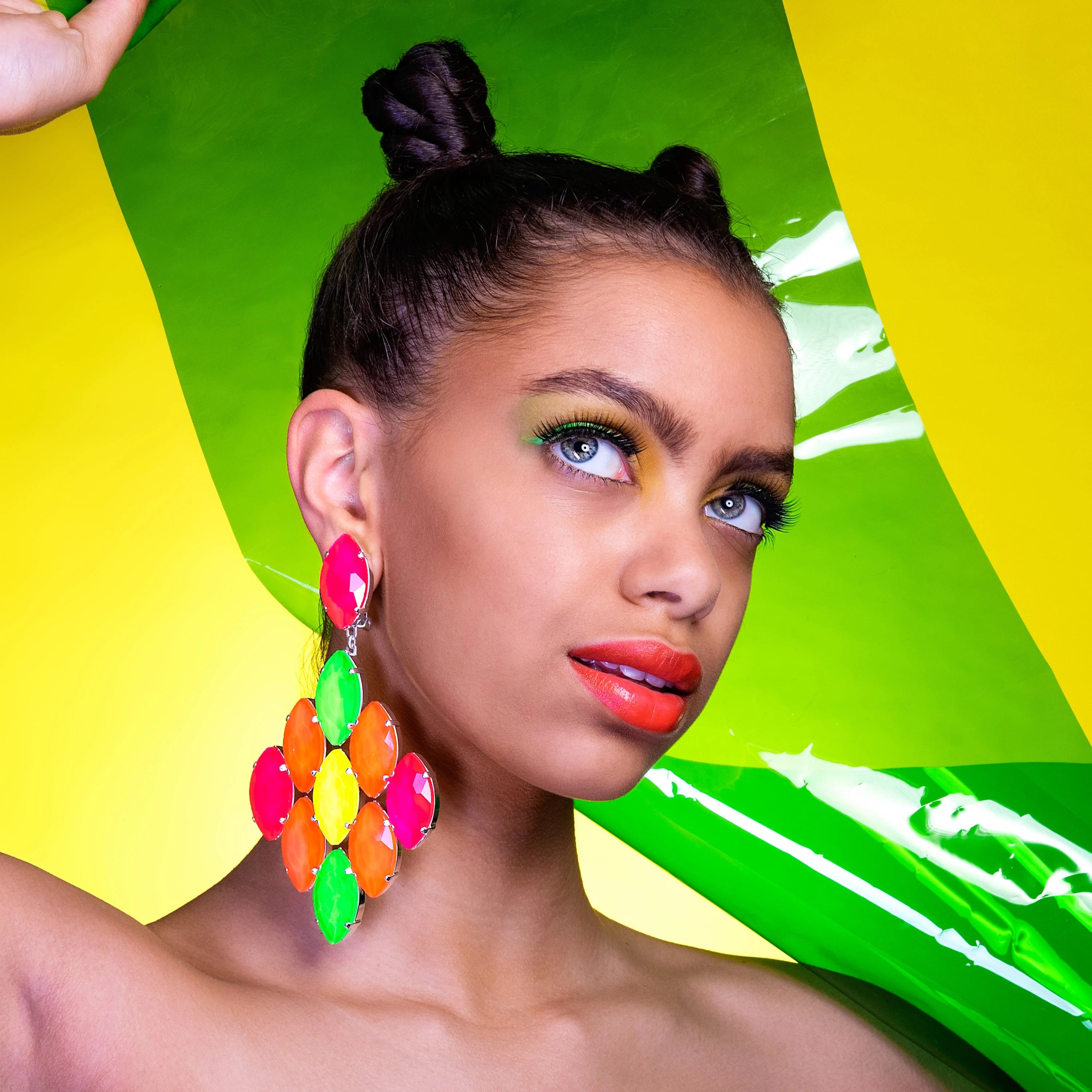 Extra Large Neon Statement Earrings in Austrian Crystal