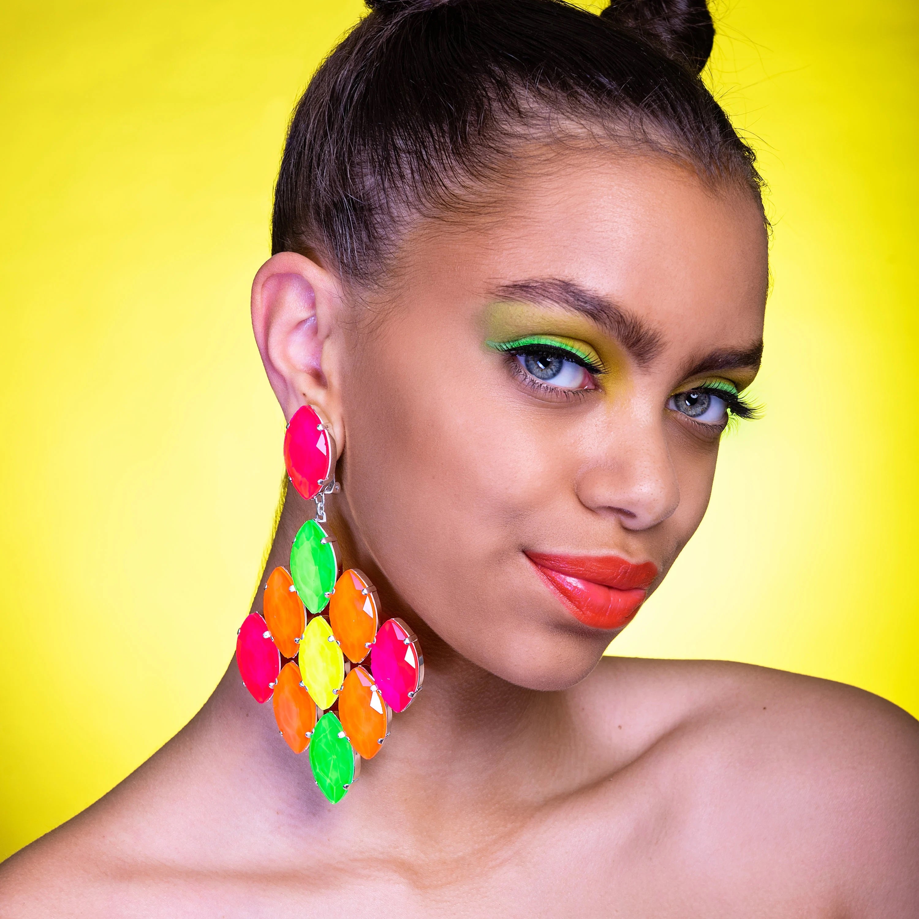 Extra Large Neon Statement Earrings in Austrian Crystal