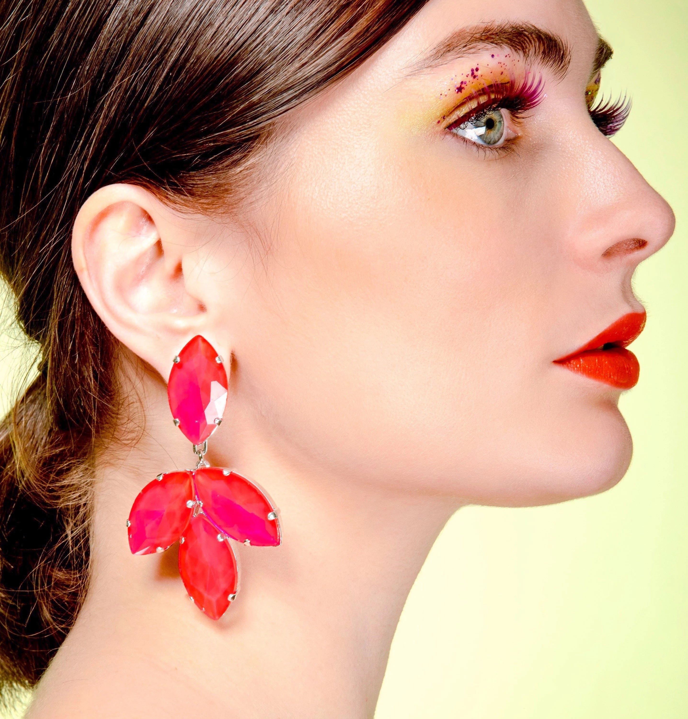 Neon Pink Crystal Dropper Earrings With Austrian Crystal