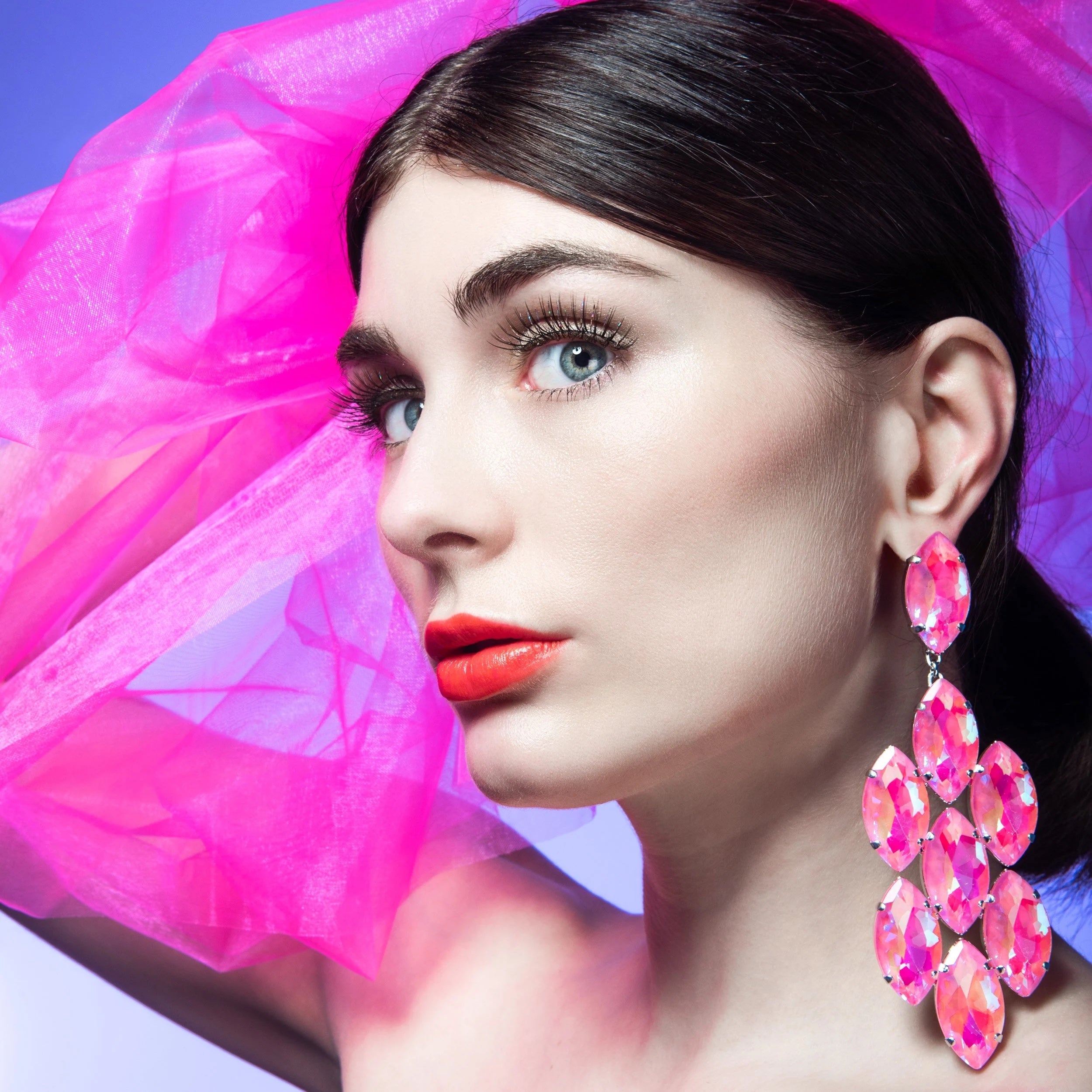 Pastel Pink Dramatic Earrings With Austrian Crystal