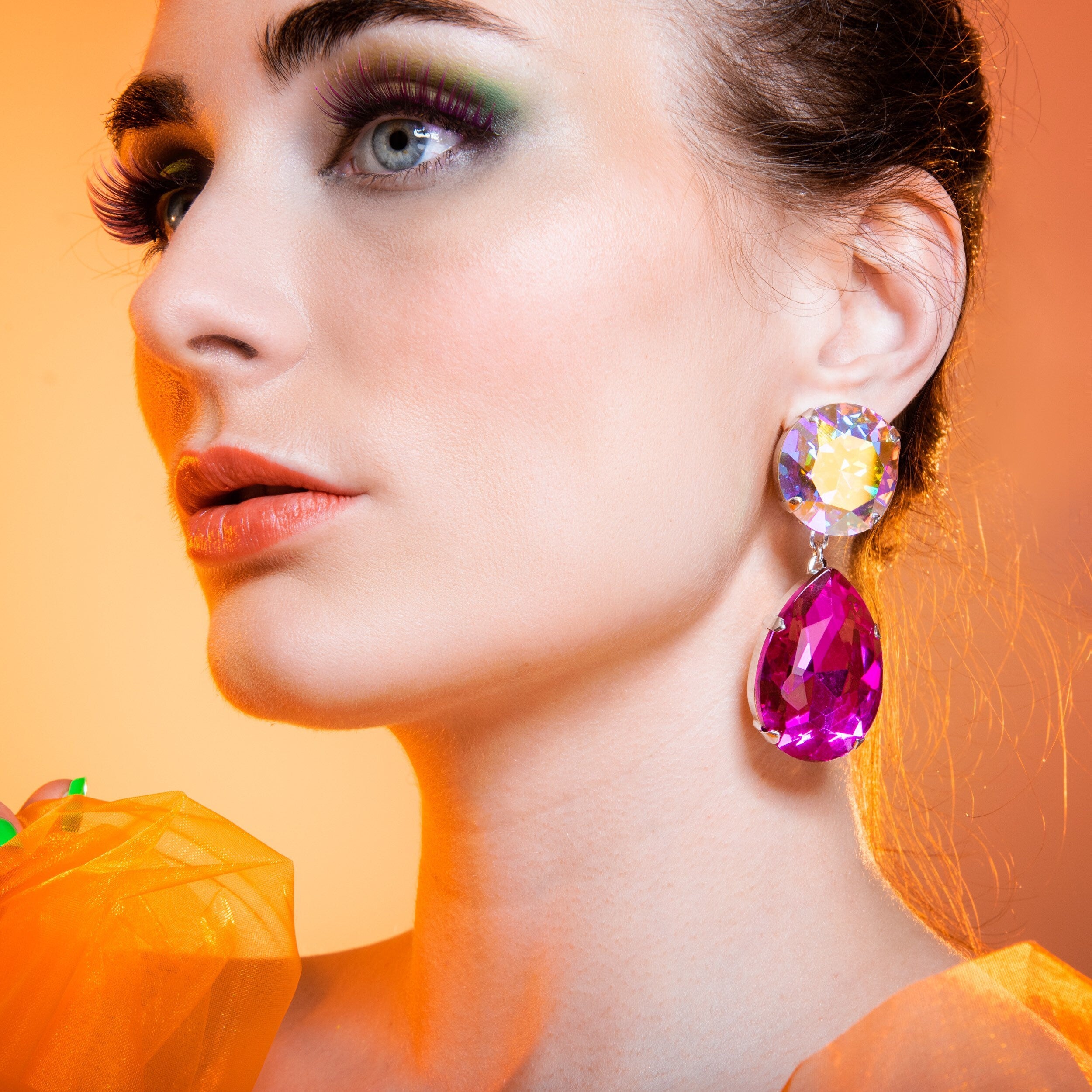 Pink & Aurora Statement Teardrop Earrings with Austrian Crystal