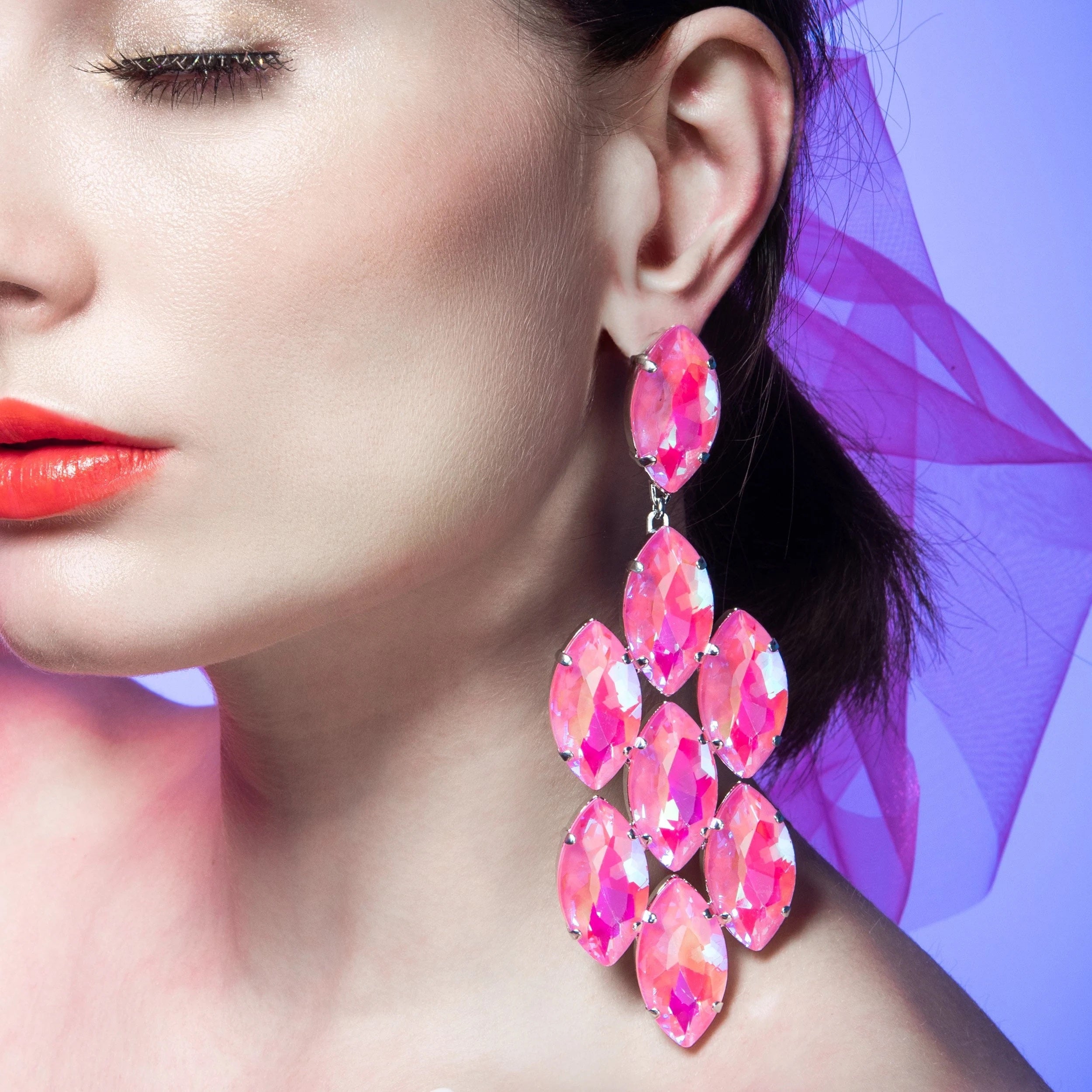 Pastel Pink Dramatic Earrings With Austrian Crystal