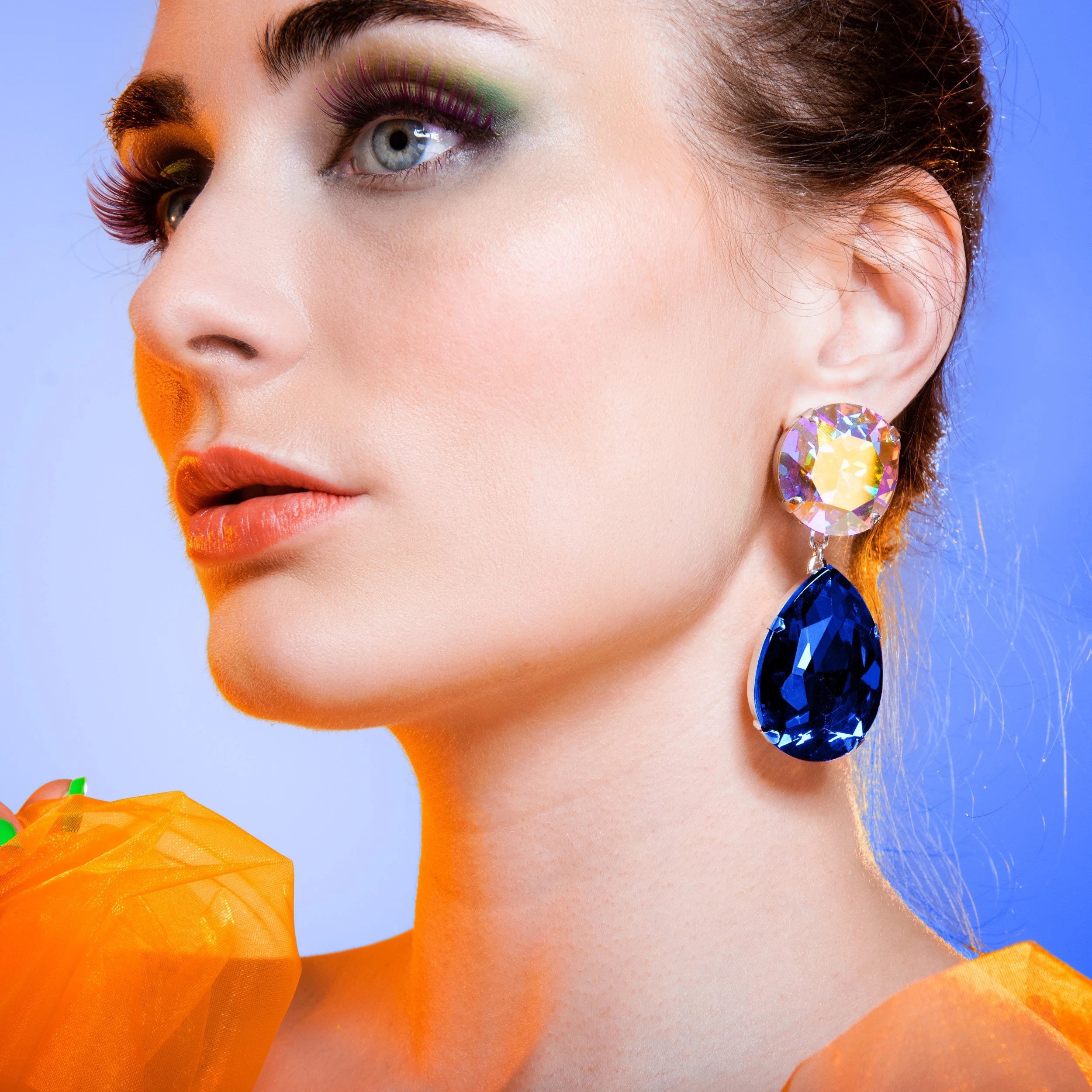 Sapphire Drop Suspended Teardrop Earrings With Austrian Crystal