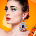 Faux Diamond Sapphire Blue Earrings With Austrian Crystal
