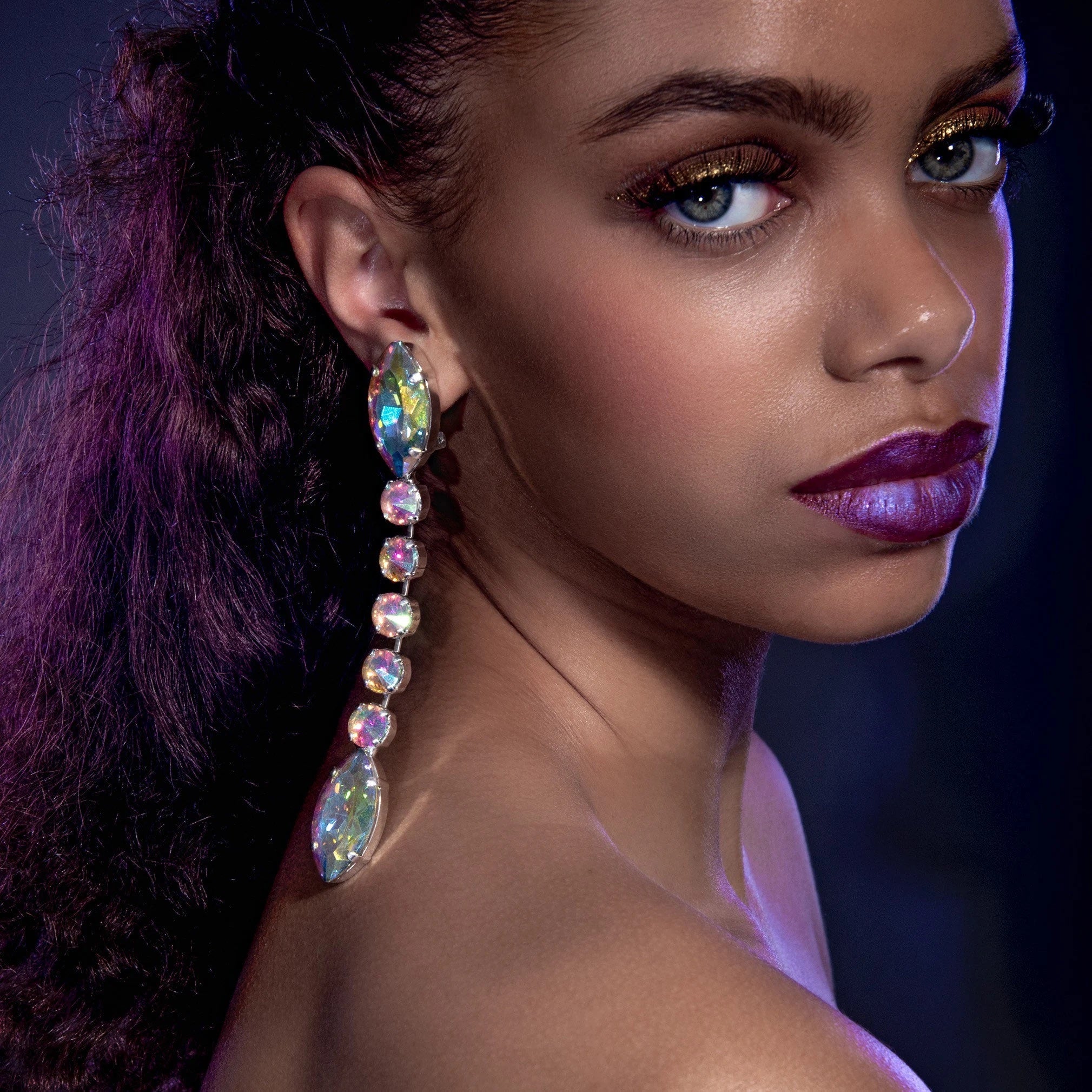 Serpent Statement Earrings With Aurora Borealis Austrian Crystal