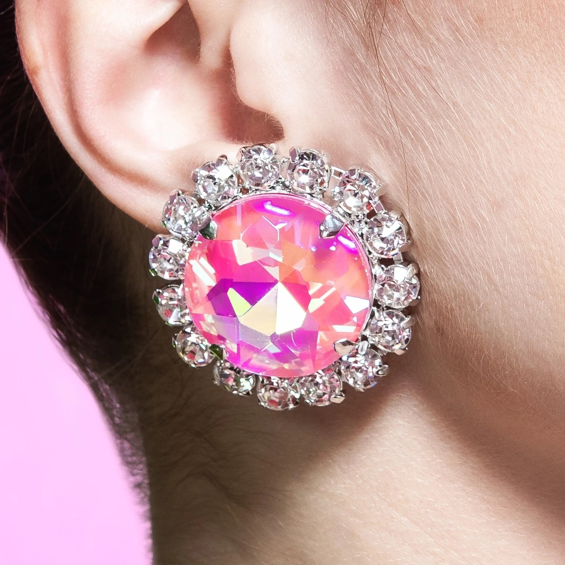 Soft Pink Faux Diamond Solitaire Earrings with Austrian Crystal