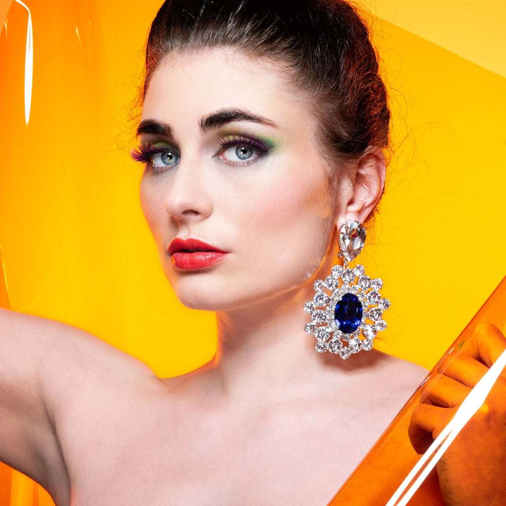 Faux Diamond Sapphire Blue Earrings With Austrian Crystal