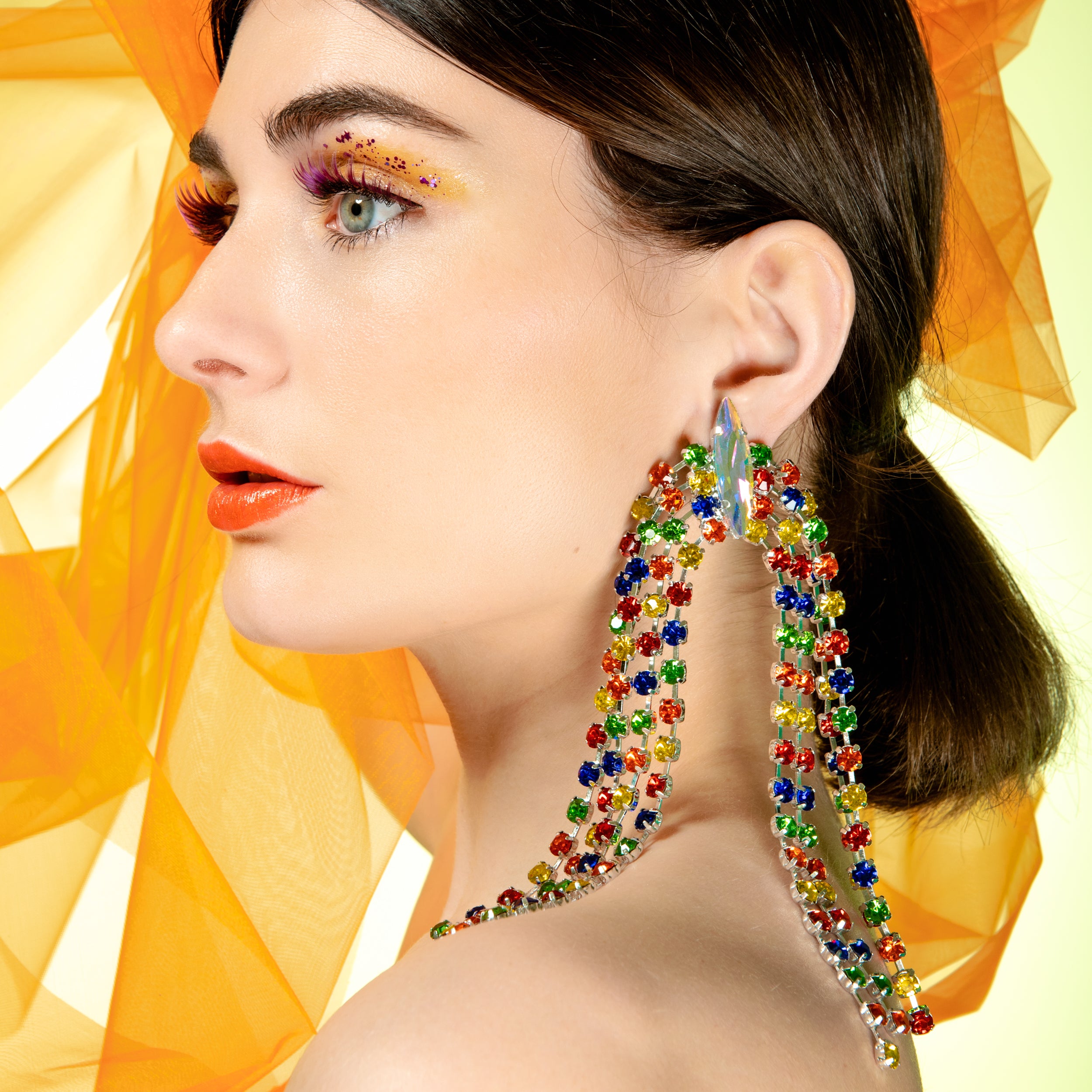 Rainbow Waterfall Multicolour Earrings With Austrian Crystal