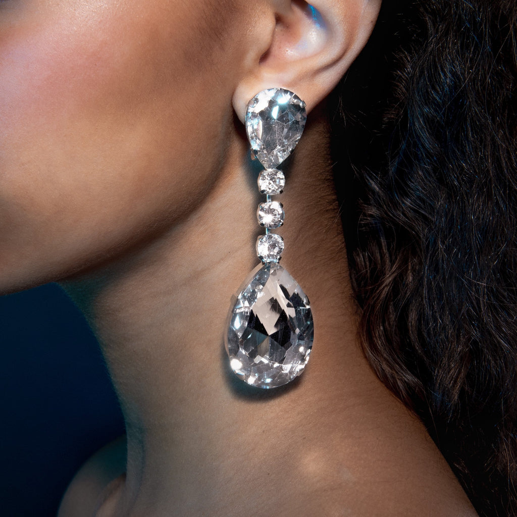 Dramatic Teardrop Colourless Earrings With Austrian Crystal