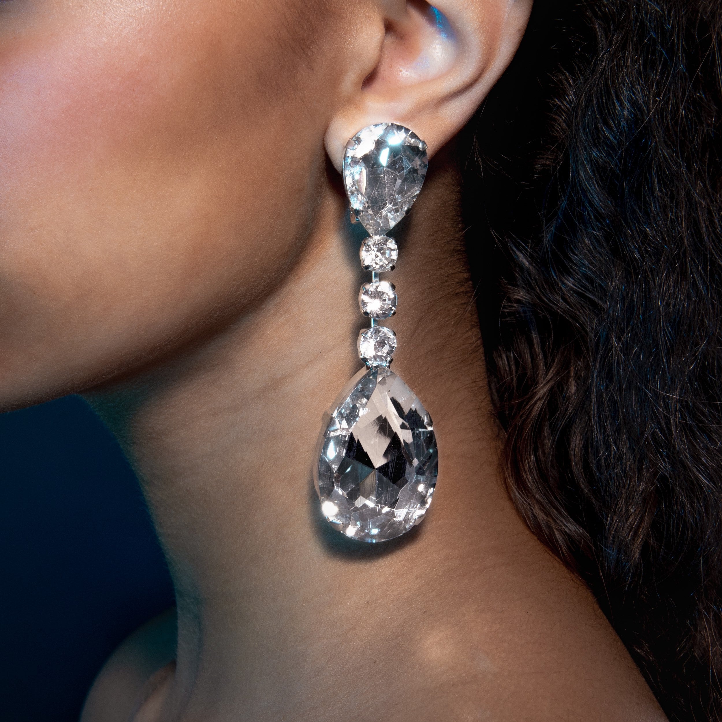 Dramatic Teardrop Colourless Earrings With Austrian Crystal