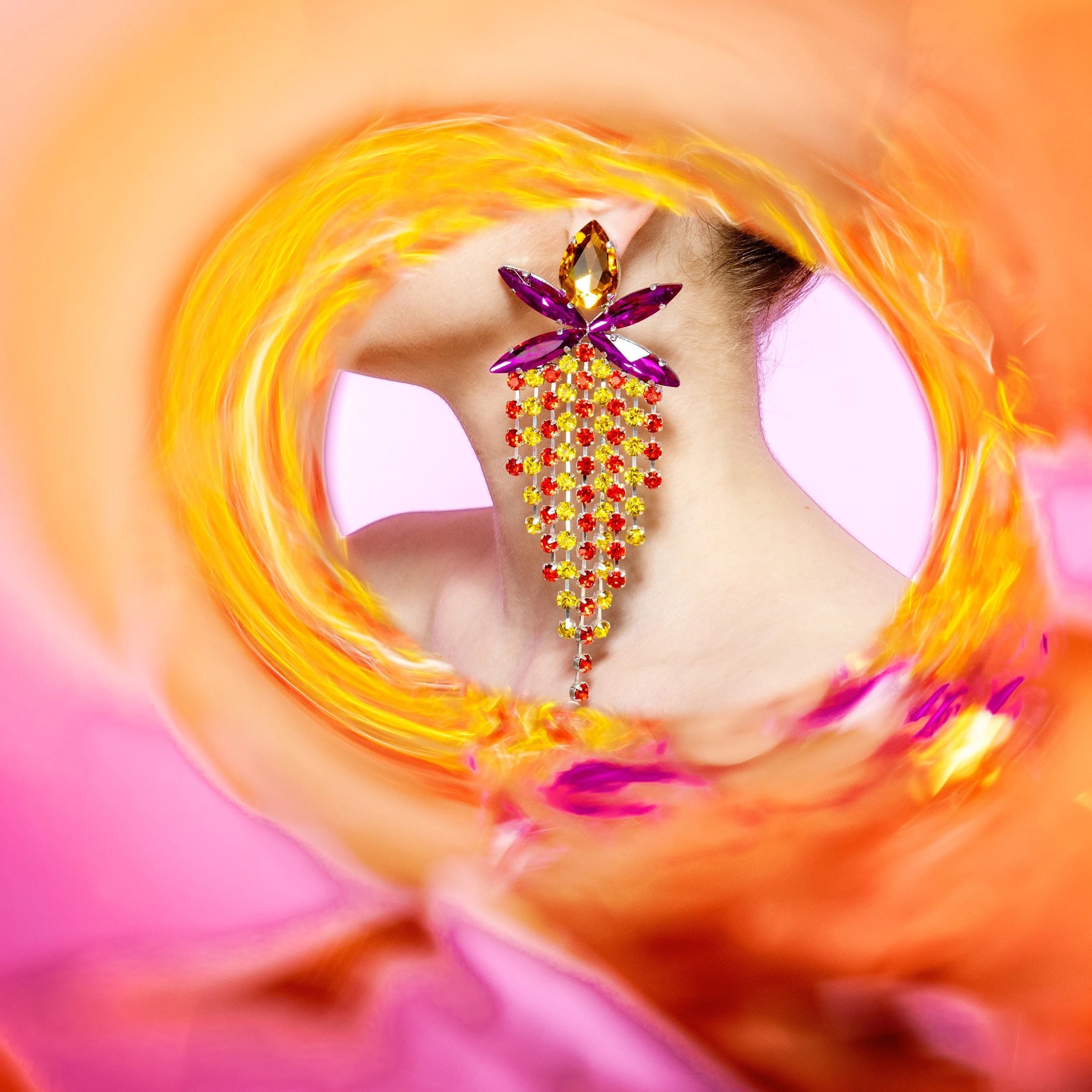 Tropicana Orange & Yellow Earrings With Austrian Crystal