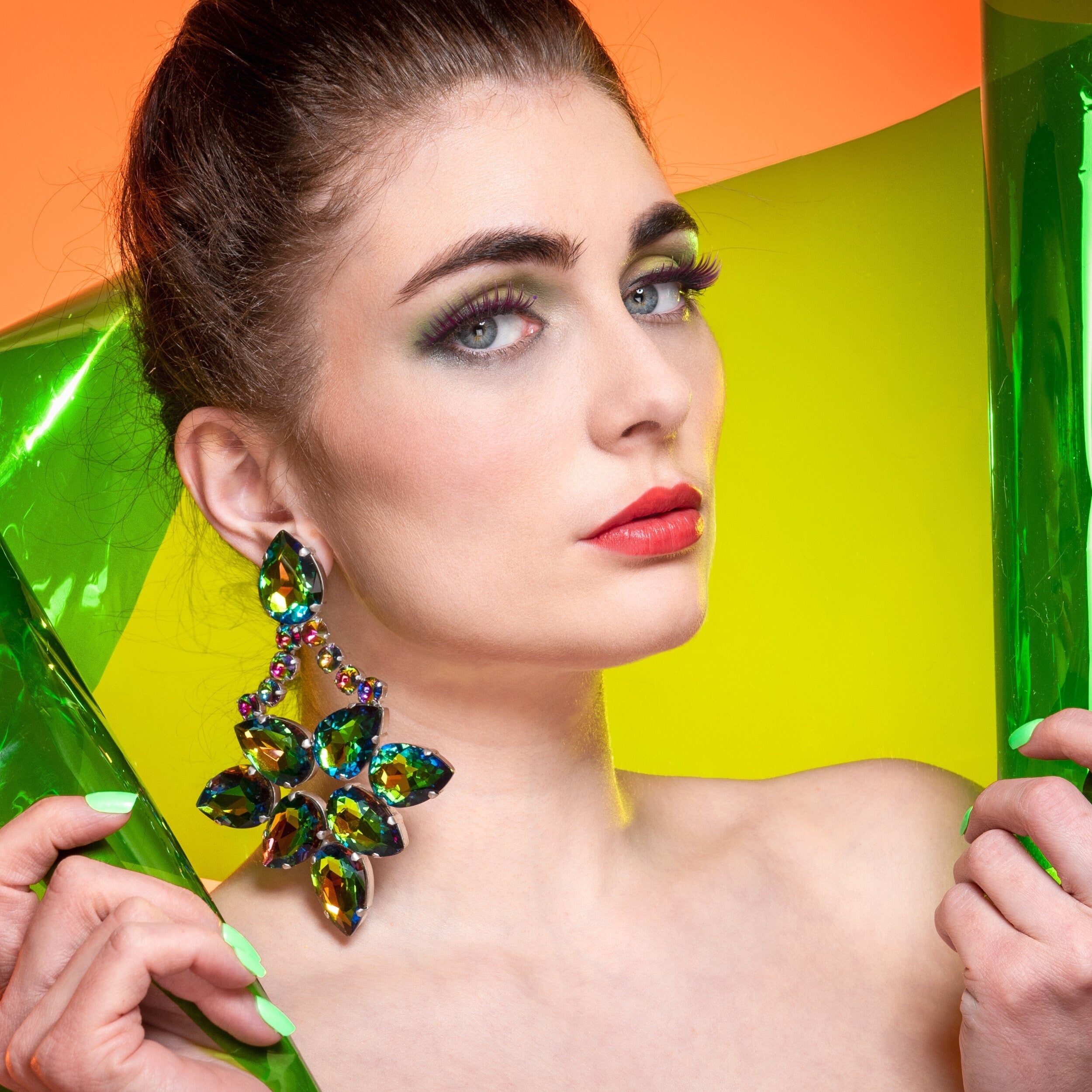 Stained Glass Vitrail Earrings With Austrian Crystal