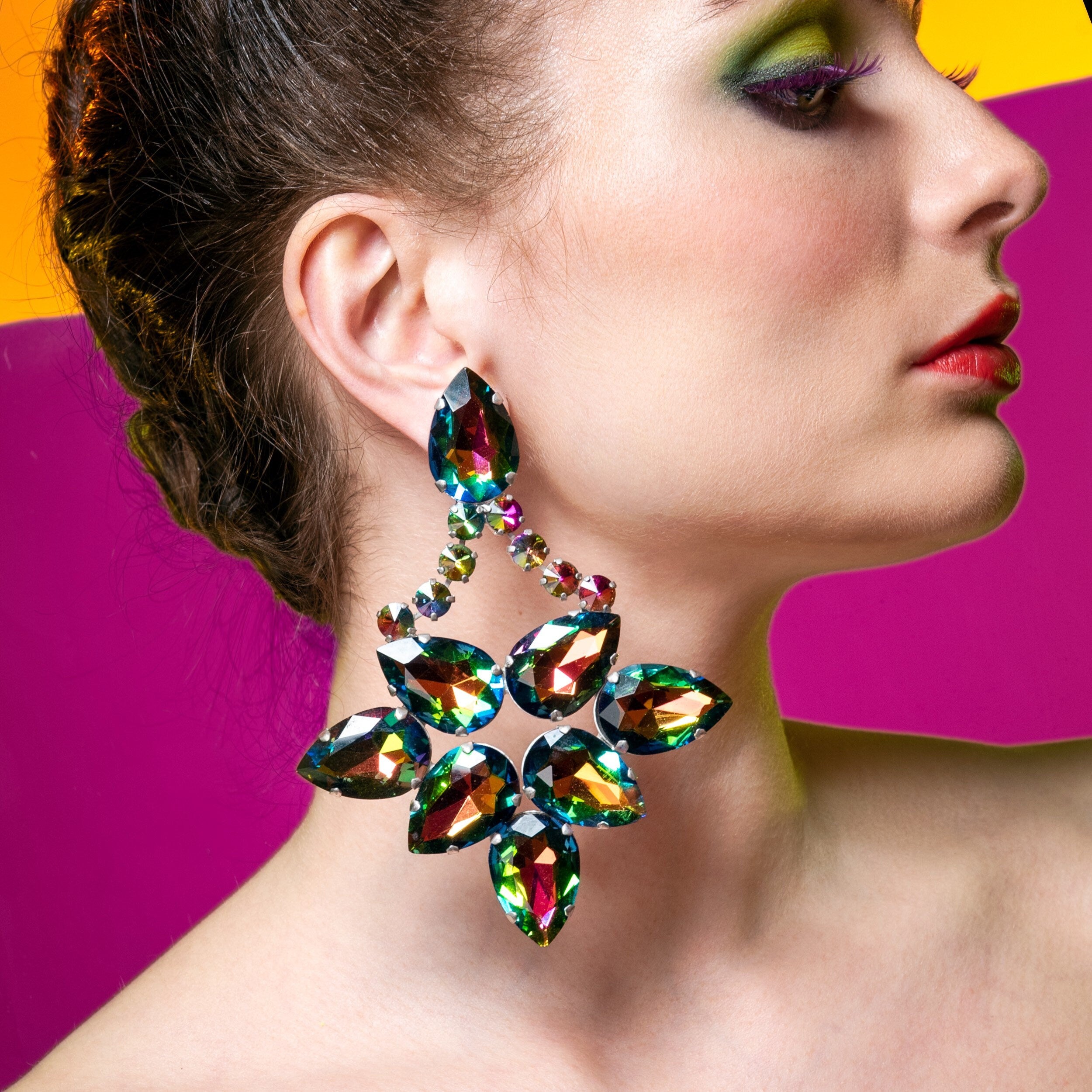 Stained Glass Vitrail Earrings With Austrian Crystal