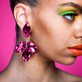 Sparkling Hot Pink Statement Earrings With Austrian Crystal