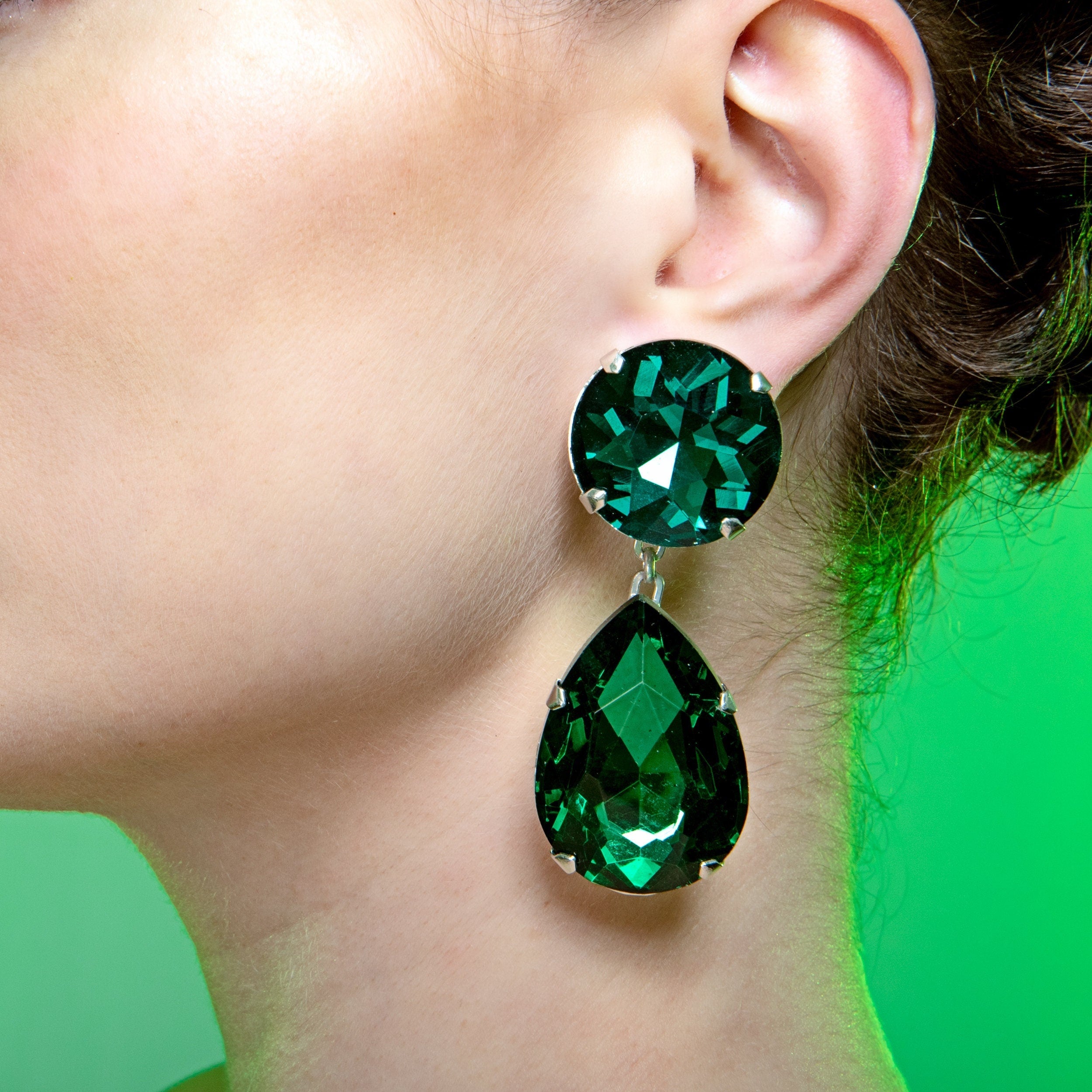 Emerald Green Statement Dropper Earrings With Austrian Crystal