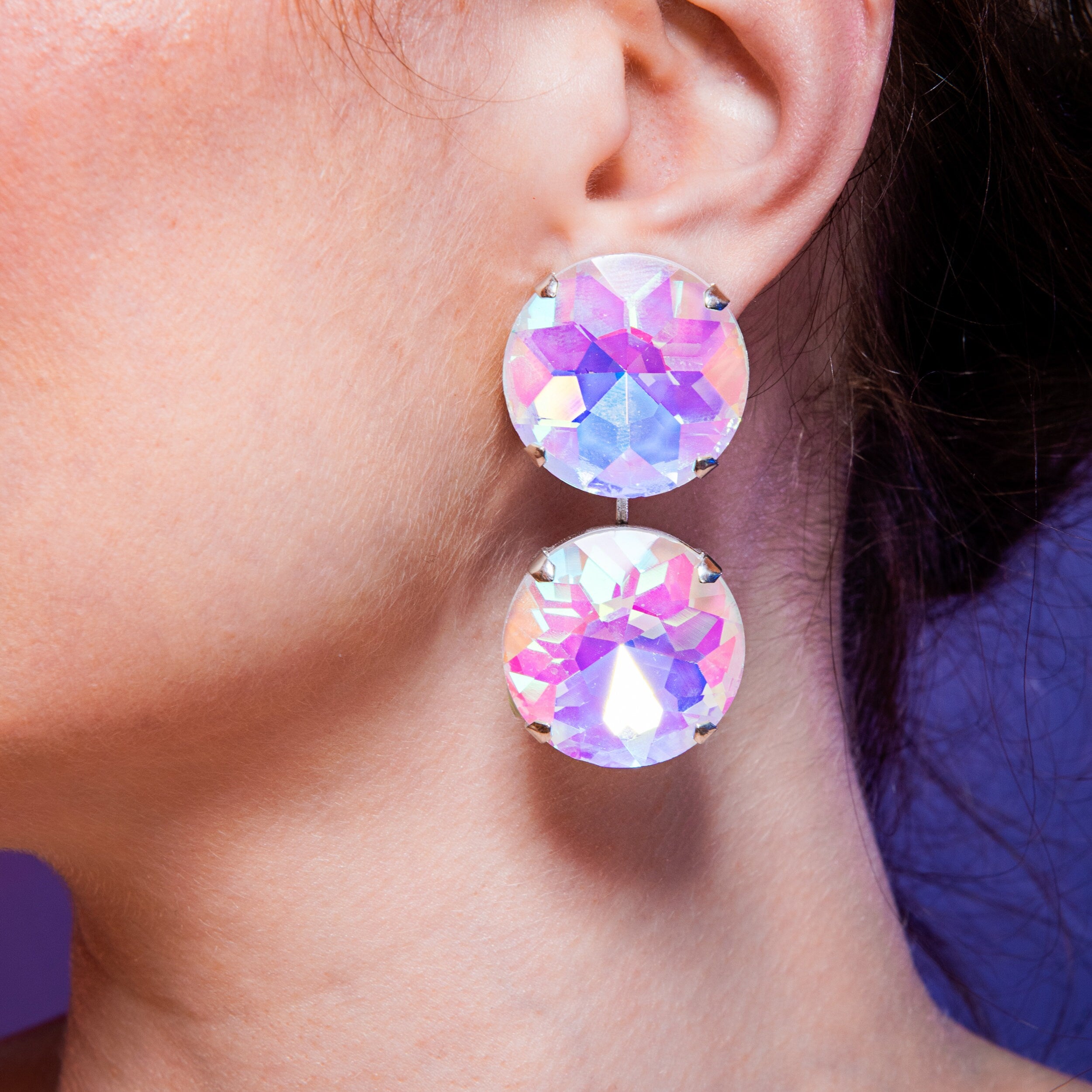 Pearlescent Statement Solitaire Earrings with Austrian Crystal