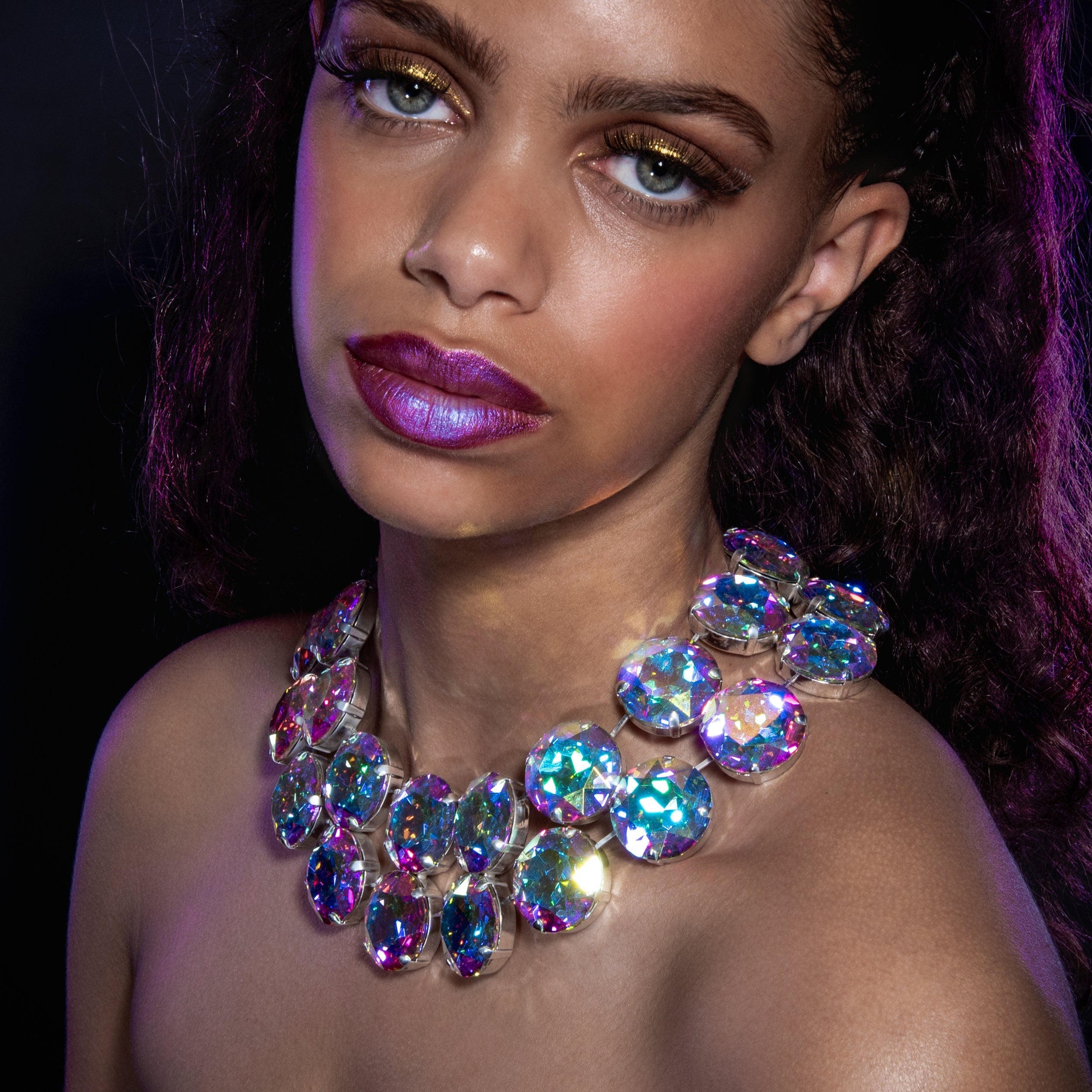Précieux Dramatic Double Row Aurora Crystal Necklace