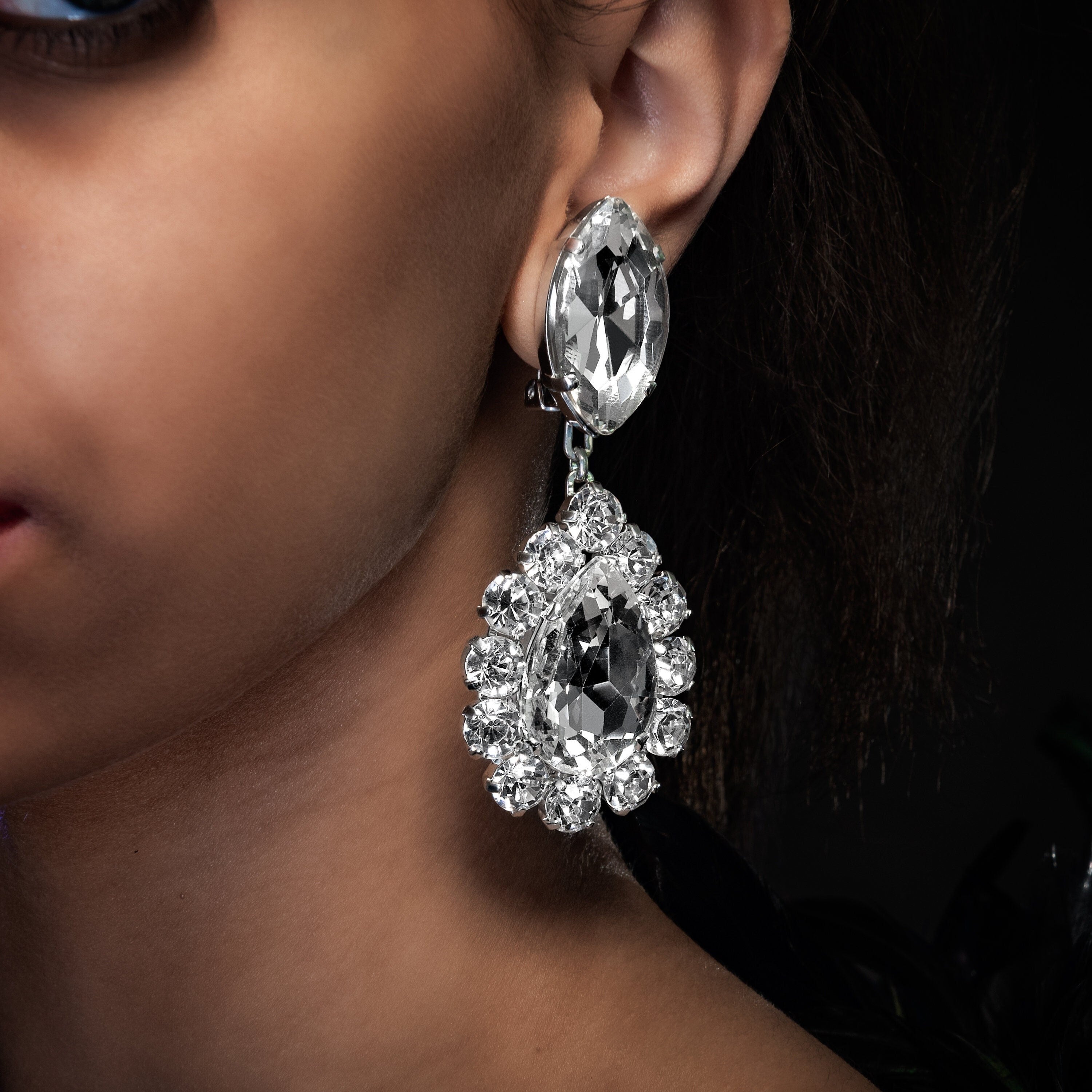 Large Crystal Teardrop Statement Earrings With Austrian Crystal