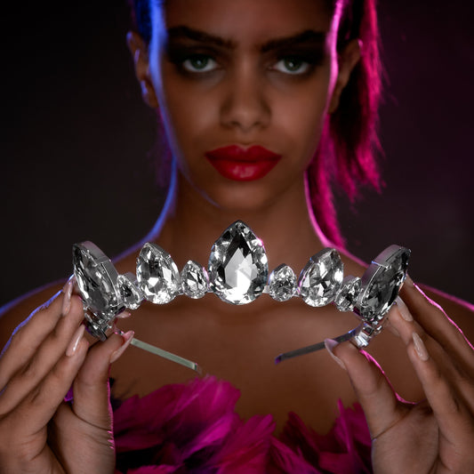 Classic Pixie Statement Tiara | Clear Crown Jewellery | Statement Rhinestone Headpiece | Hair Jewellery | Fairytale Wedding Tiara